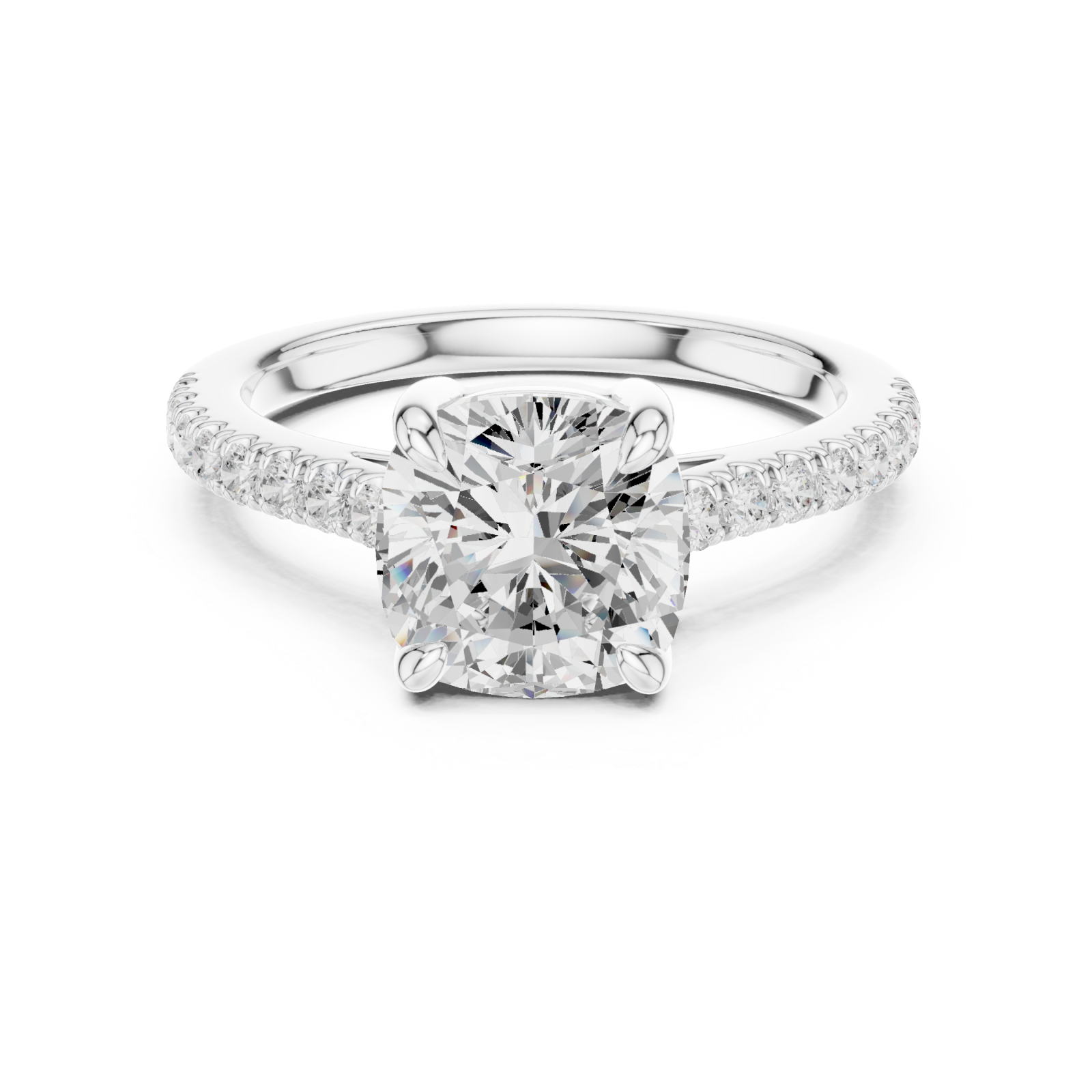  White Gold Radiant Luxe Cushion Elegance Ring Front View