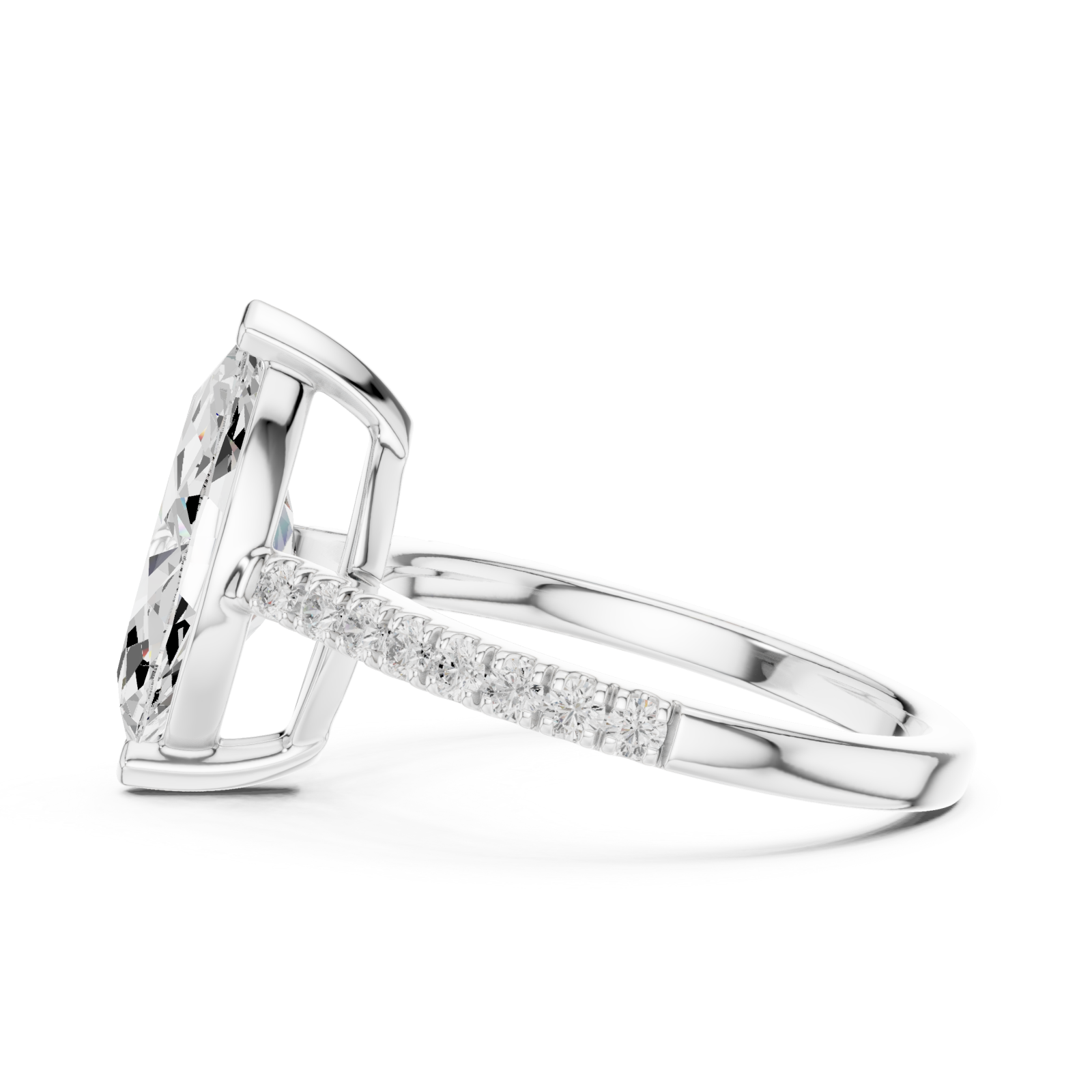  White Gold Lustrous Marquise Silhouette Ring Side View