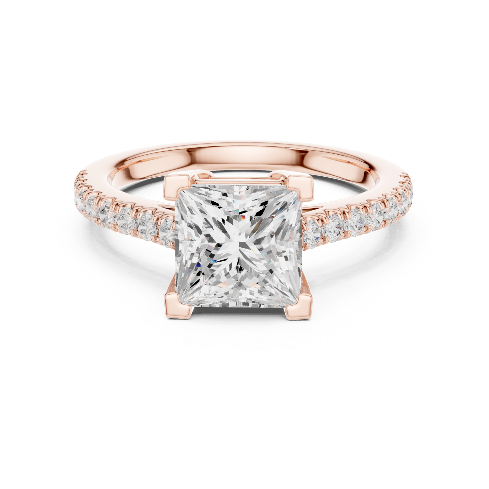  Rose Gold Regal Princess Halo Band Ring Front View