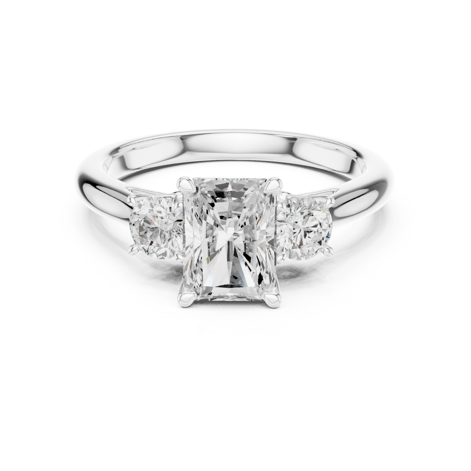  White Gold Radiant Trio Statement Ring Front View