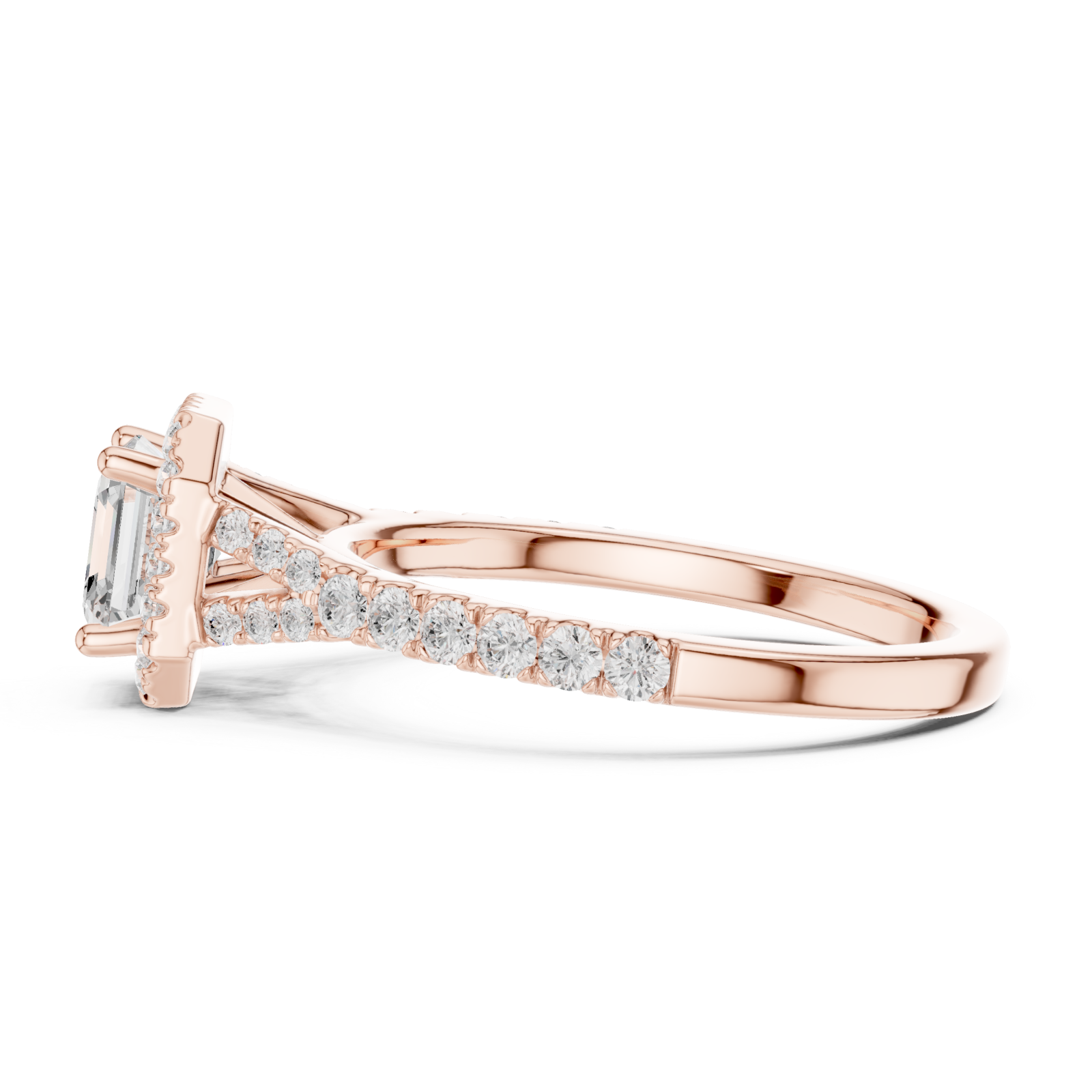  Rose Gold Regal Serenity Halo Engagement Ring Side View