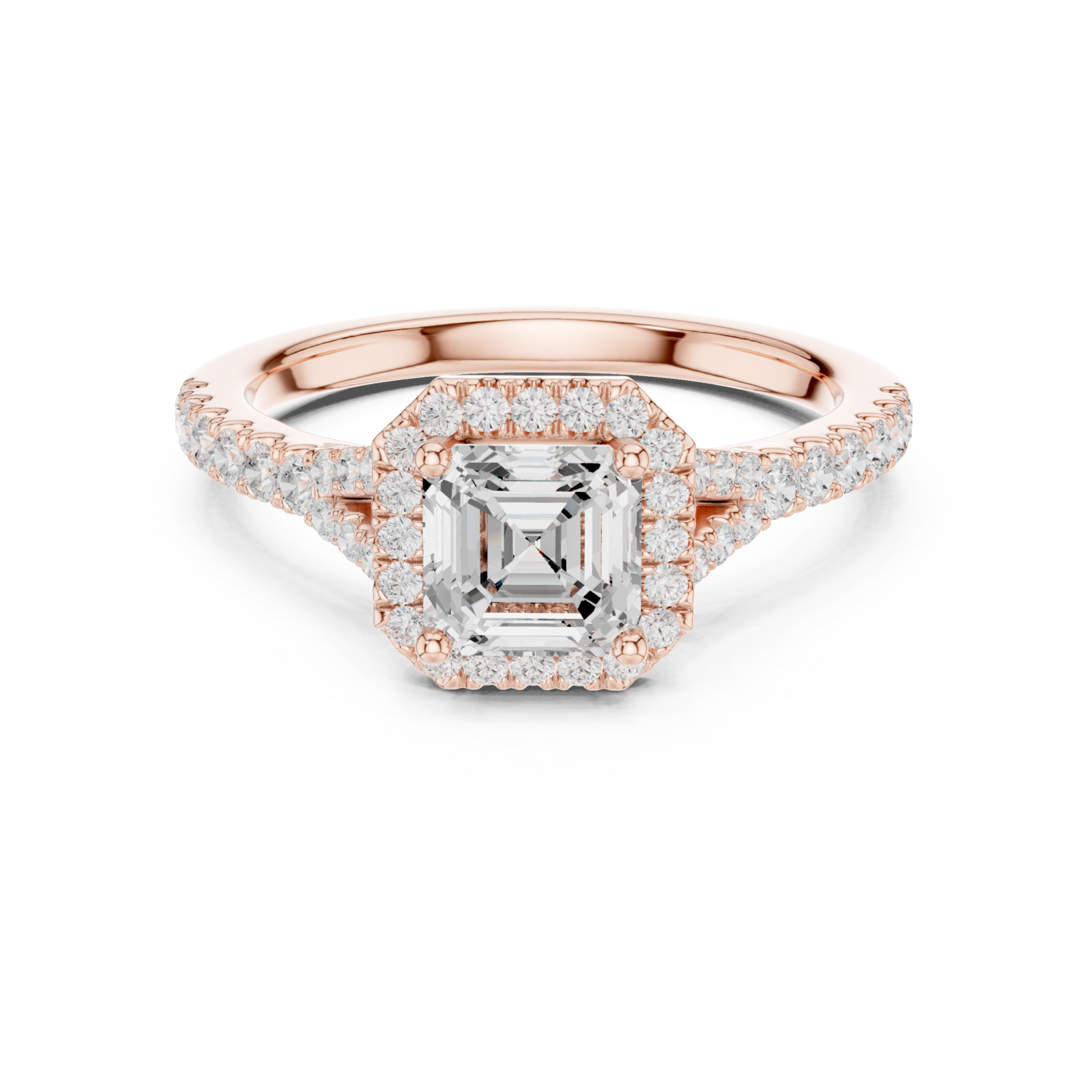  Rose Gold Regal Serenity Halo Engagement Ring Front View