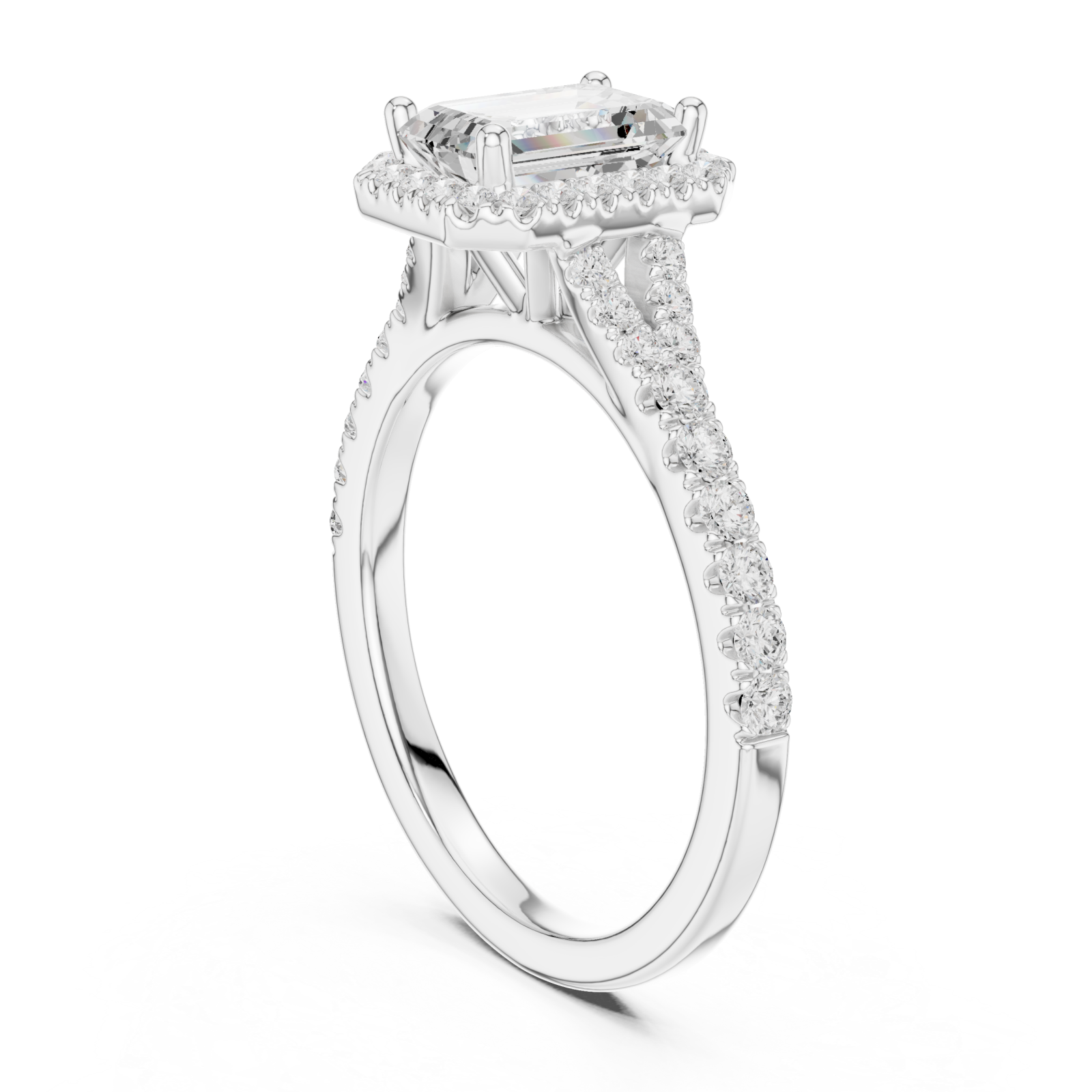  White Gold Celestial Radiance Emerald Halo Ring Left View