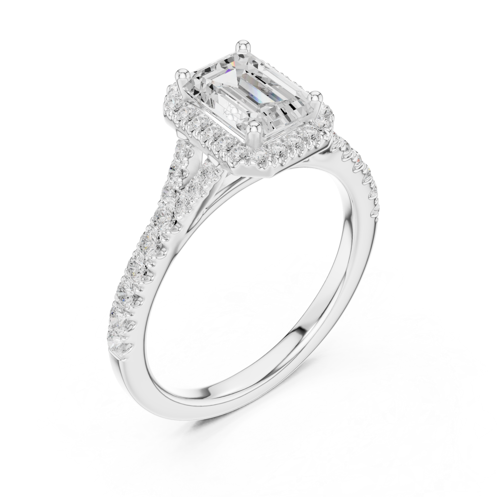  White Gold Celestial Radiance Emerald Halo Ring Right View