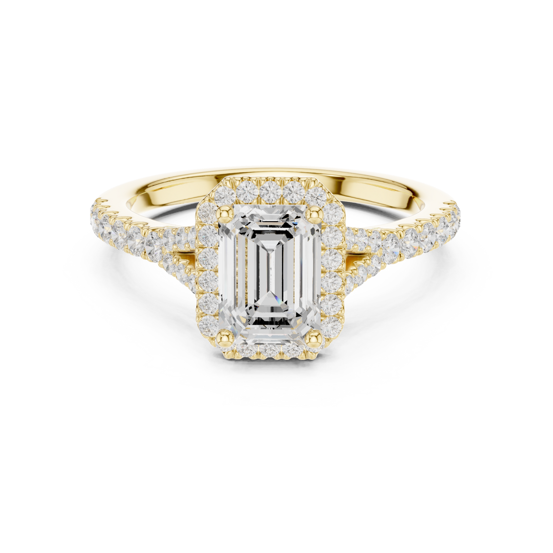 Gold Celestial Radiance Emerald Halo Ring Right View