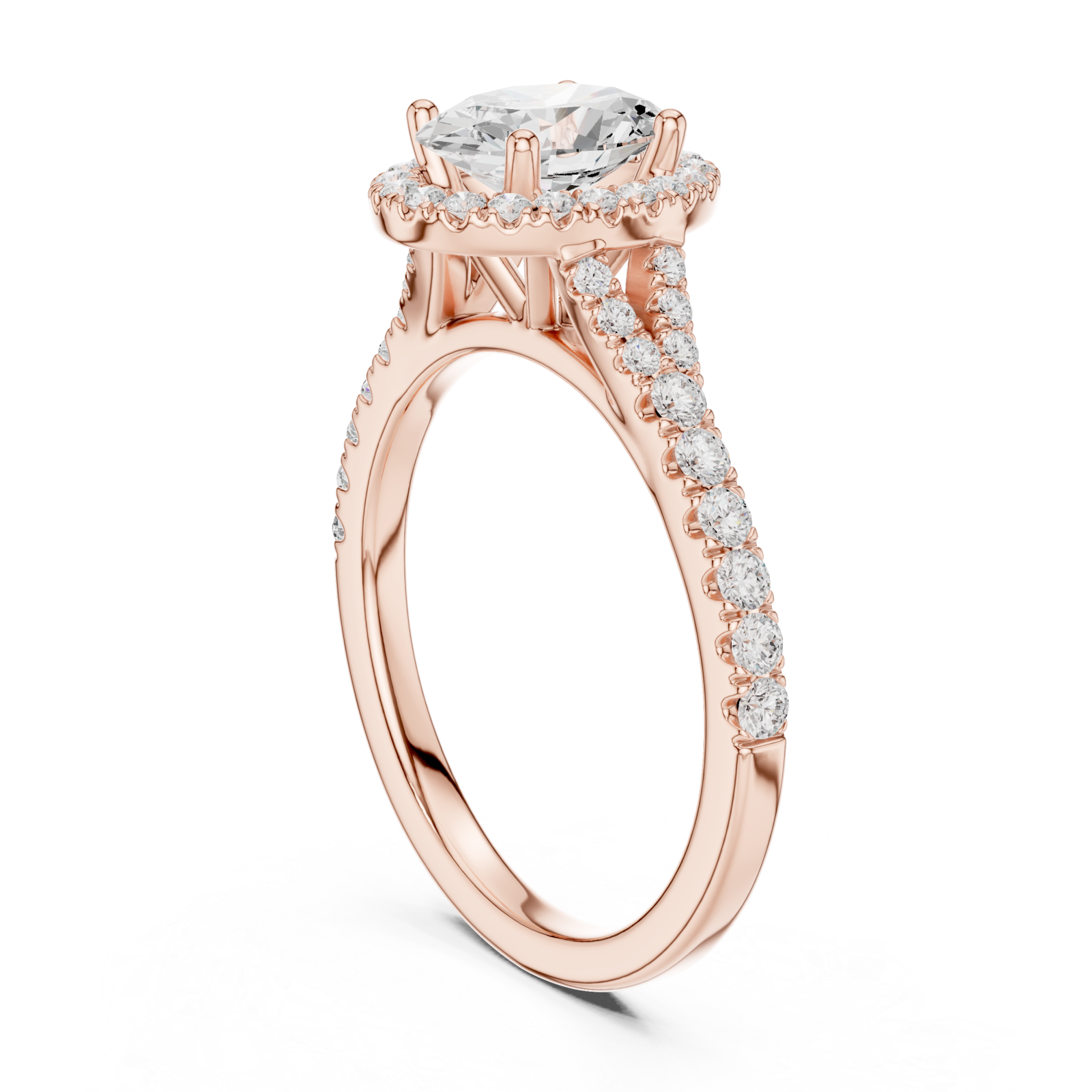  Rose Gold Graceful Halo Solitaire Ring Left View