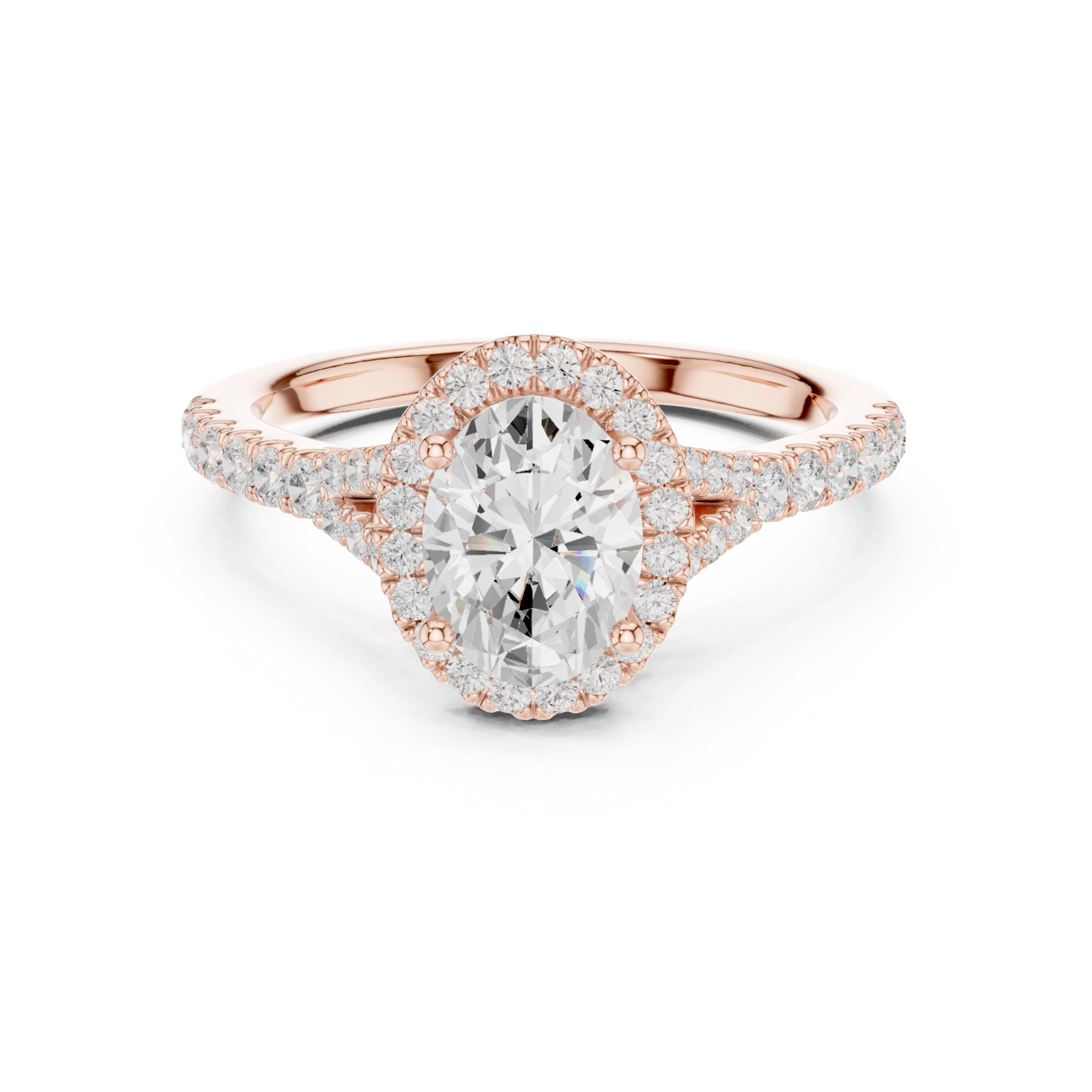  Rose Gold Graceful Halo Solitaire Ring Front View