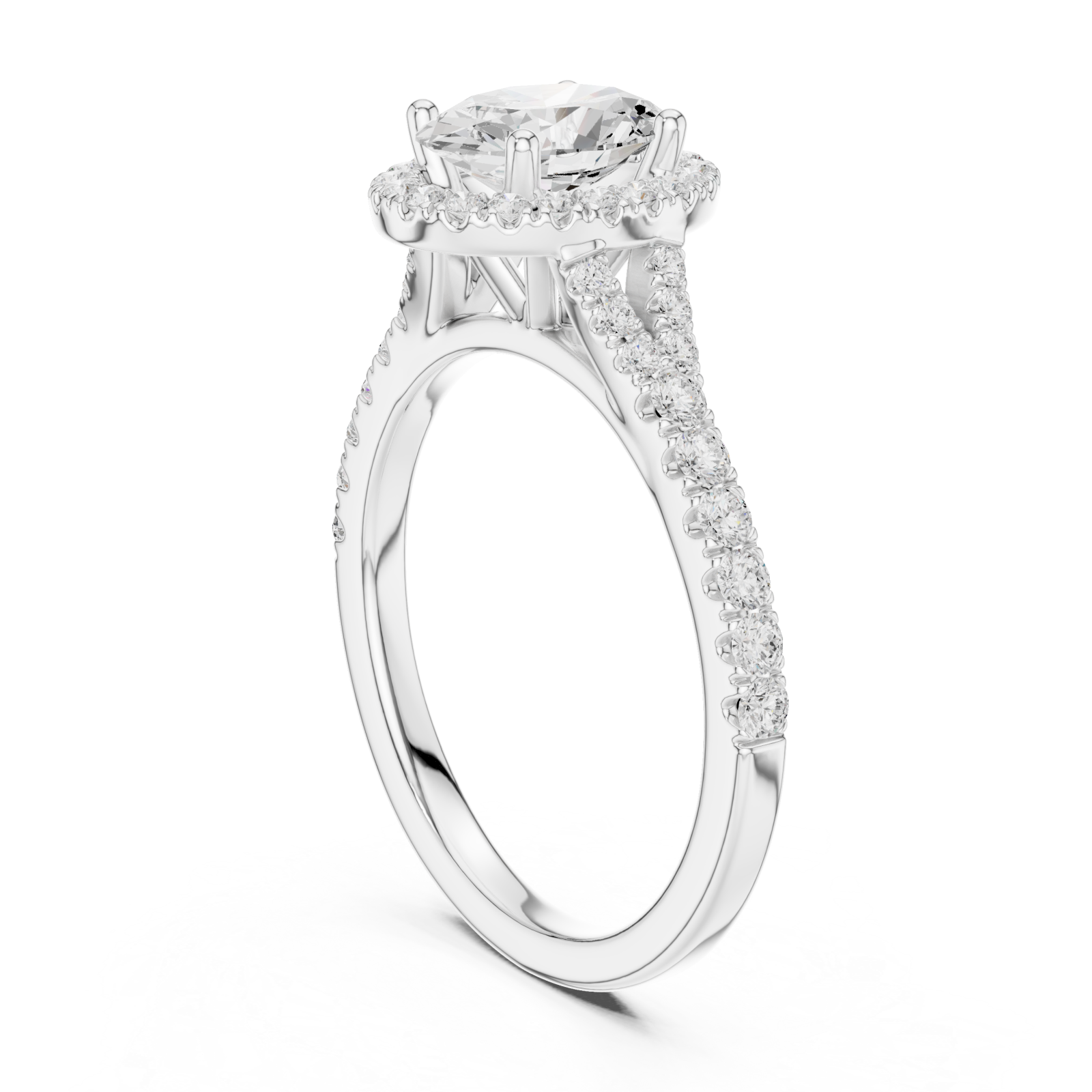  White Gold Graceful Halo Solitaire Ring Left View