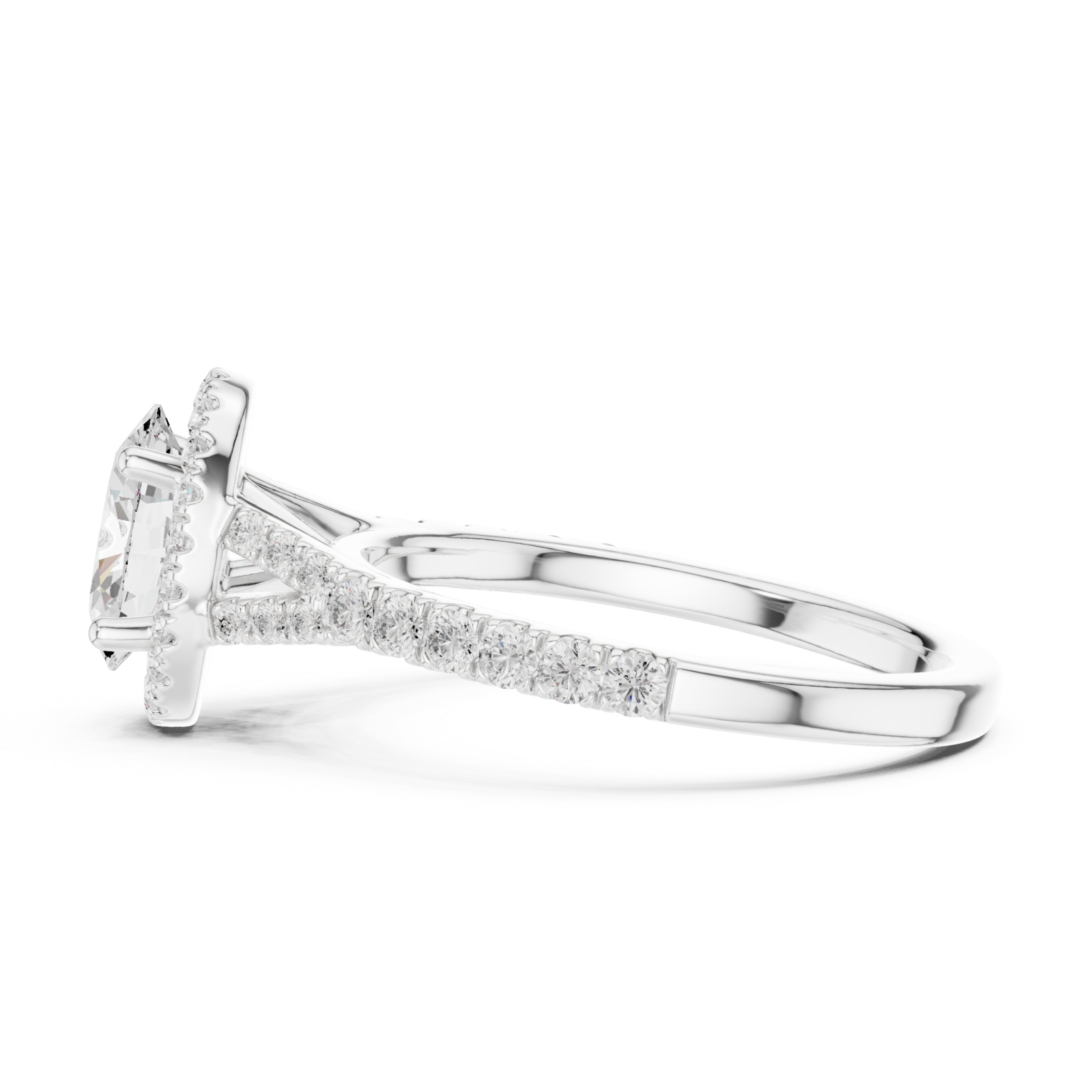  White Gold Graceful Halo Solitaire Ring Side View