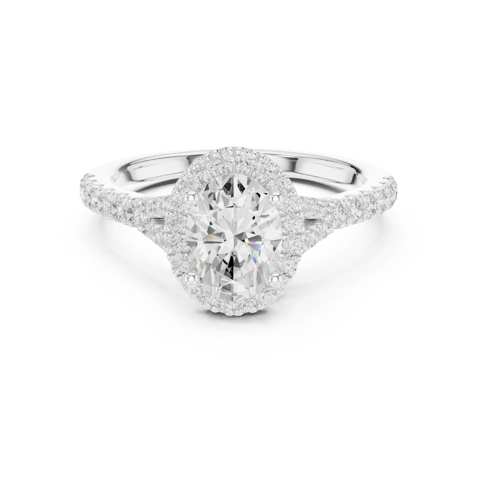  White Gold Graceful Halo Solitaire Ring Front View