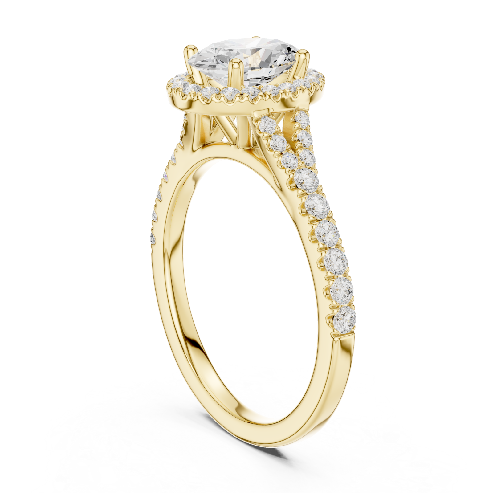  Gold Graceful Halo Solitaire Ring Left View