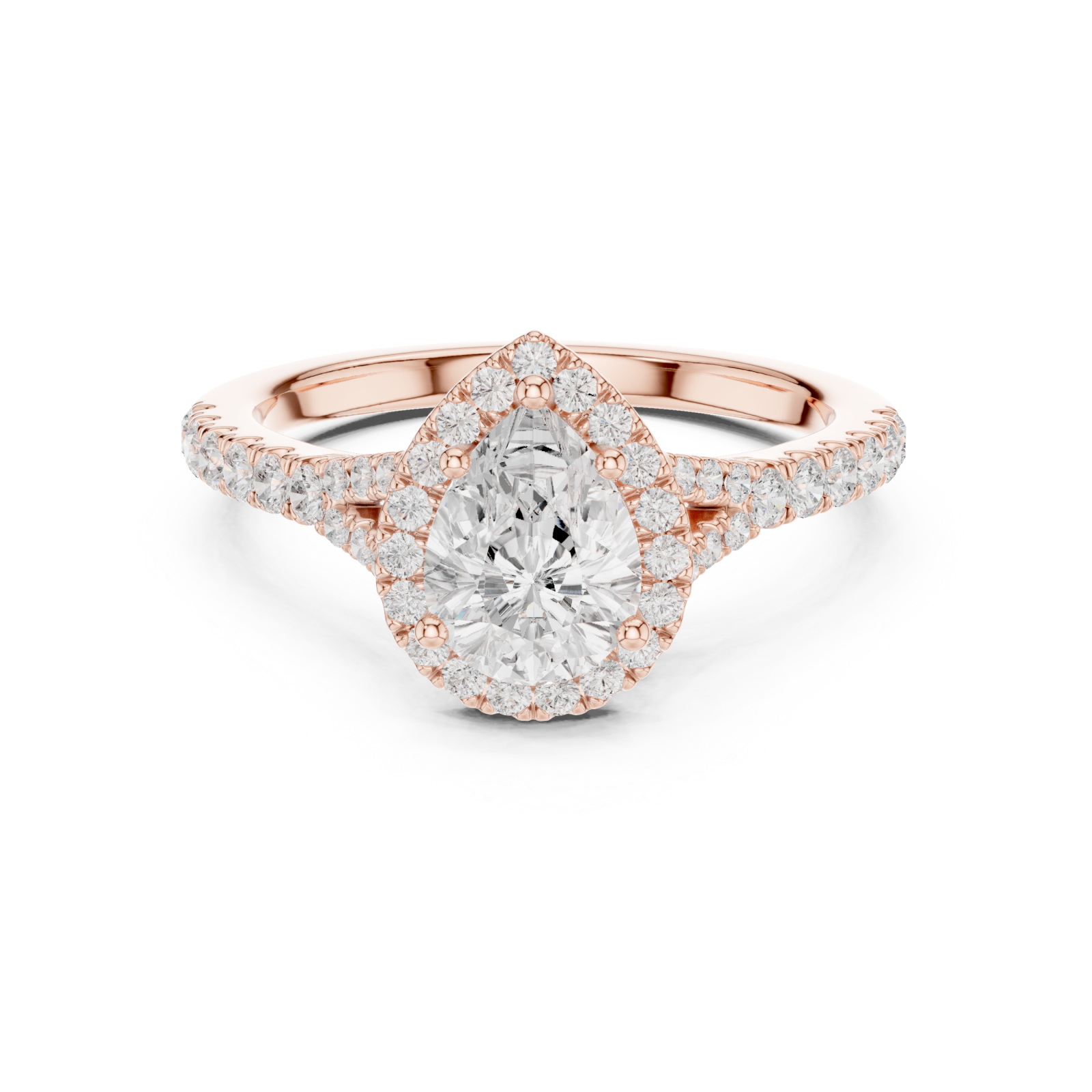  Rose Gold Celestial Marquise Halo Ring Front View