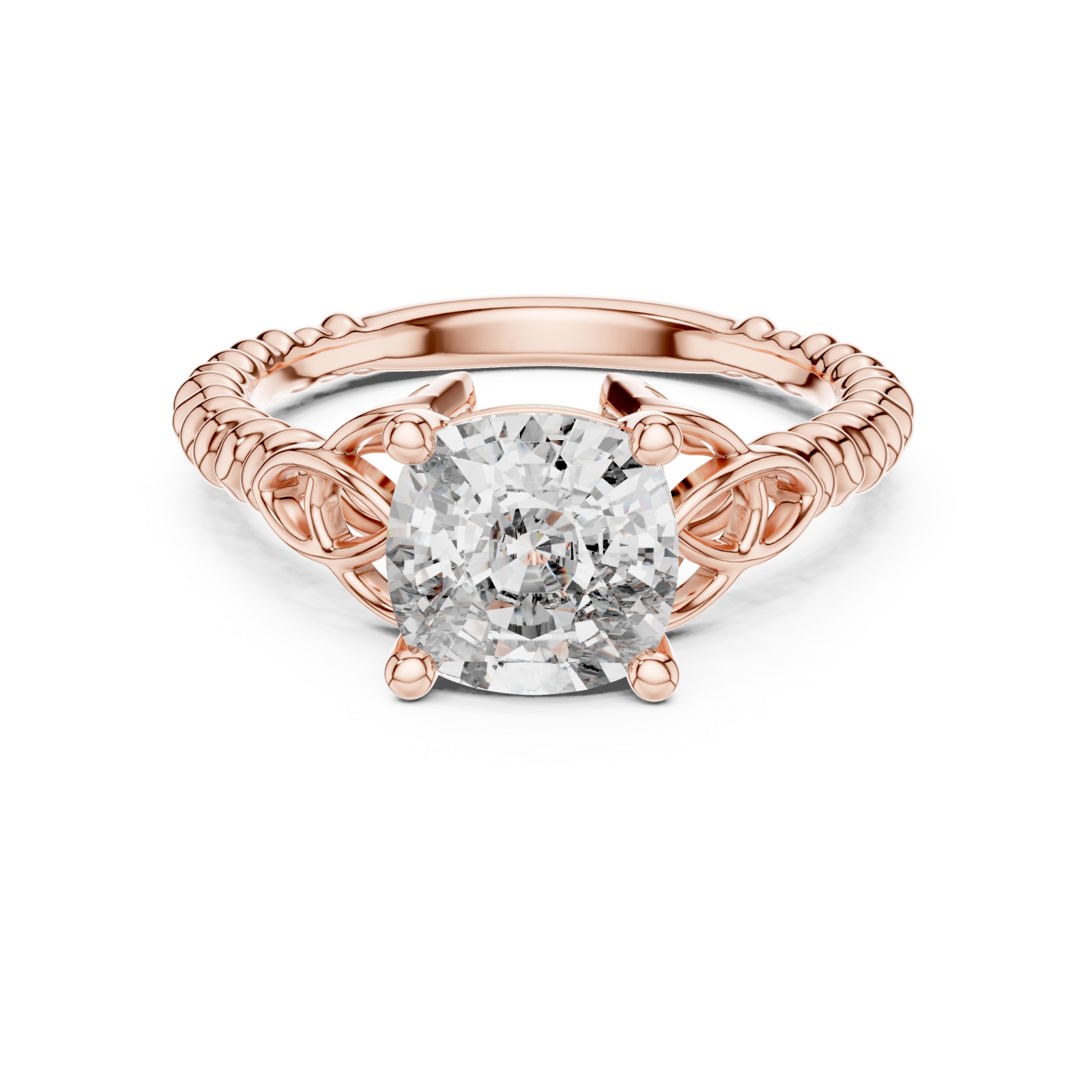  Rose Gold Radiant Twine Solitaire Celebration Band Front View