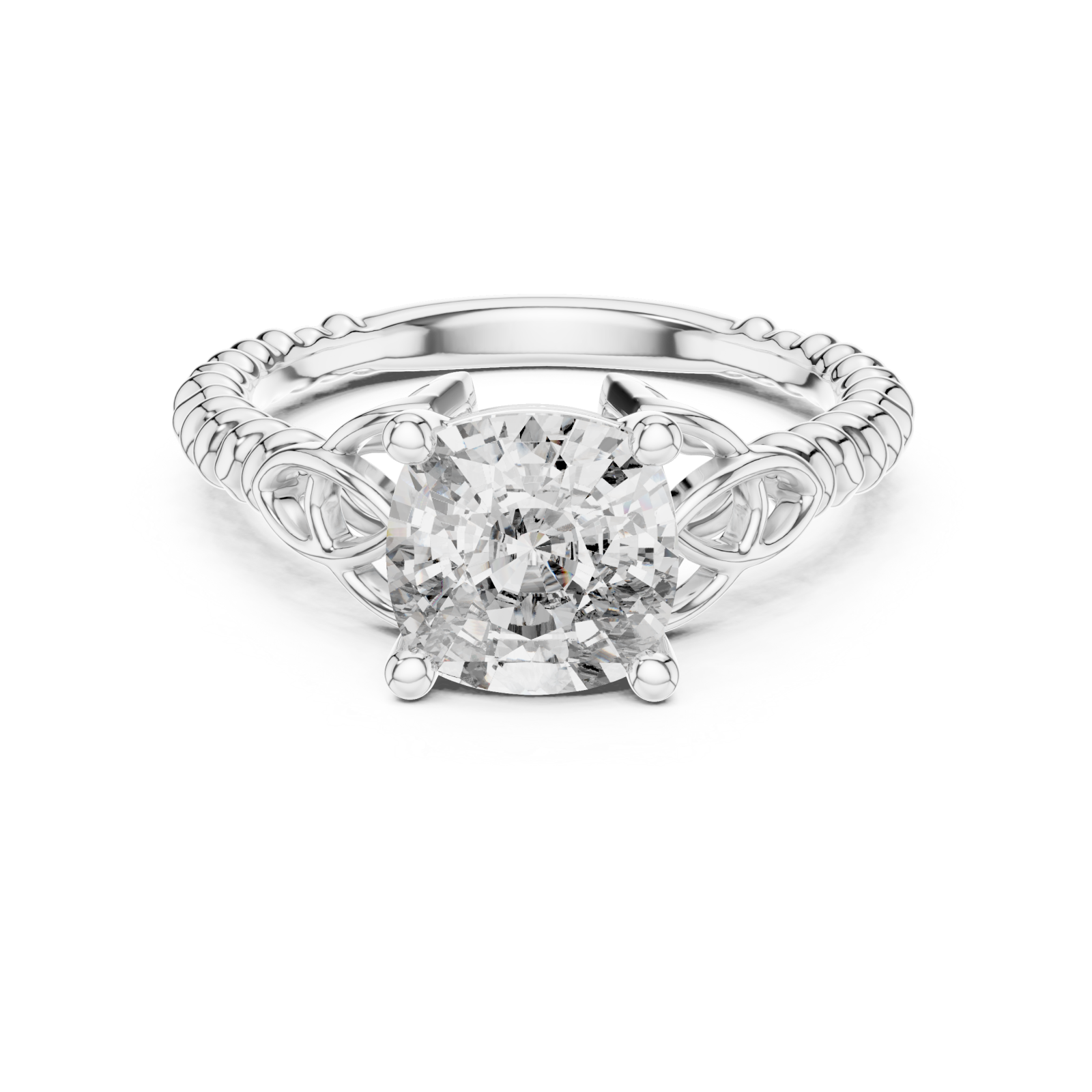 White Gold Radiant Twine Solitaire Celebration Band Front View