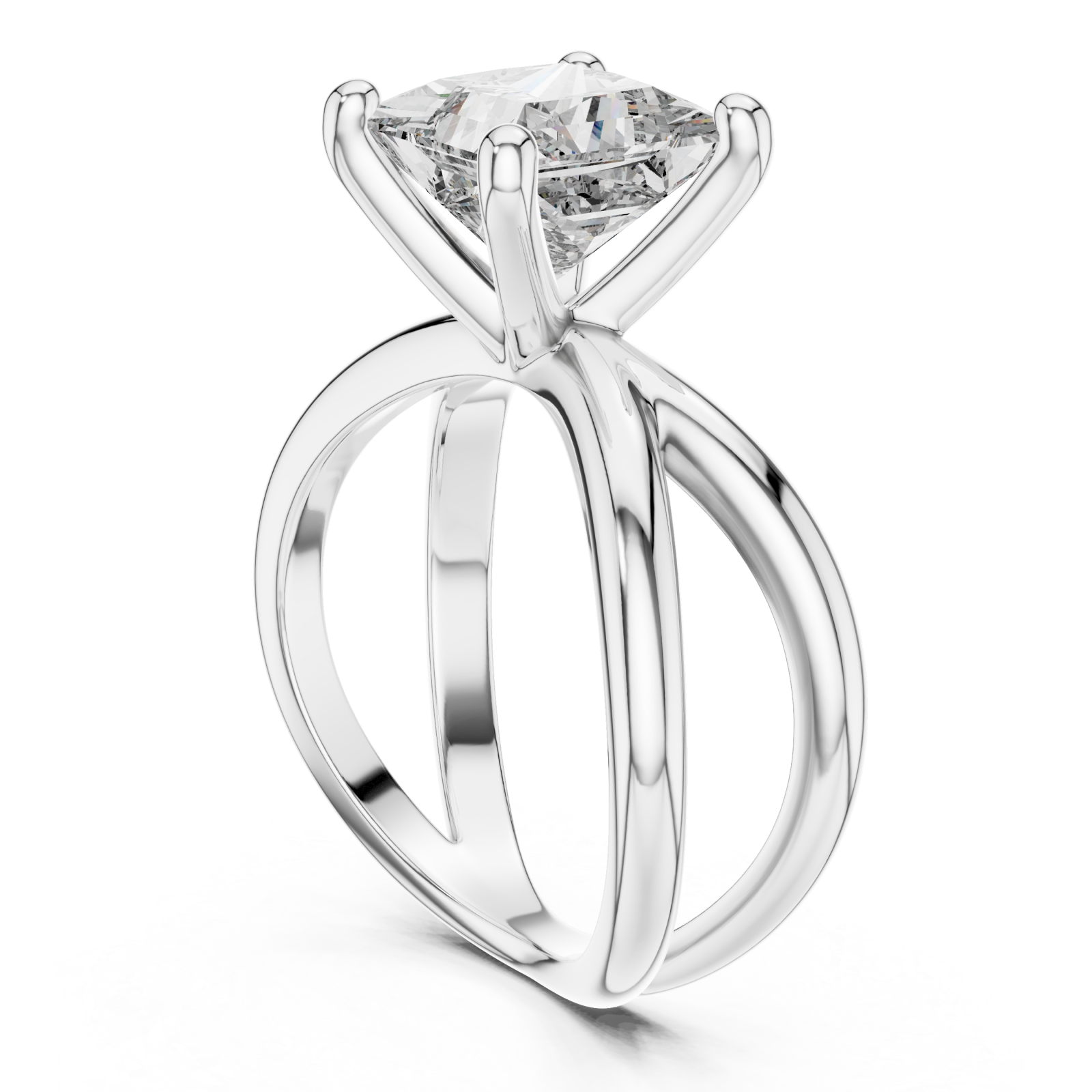  White Gold Twilight Silk Dual Shank Solitaire Ring Left View