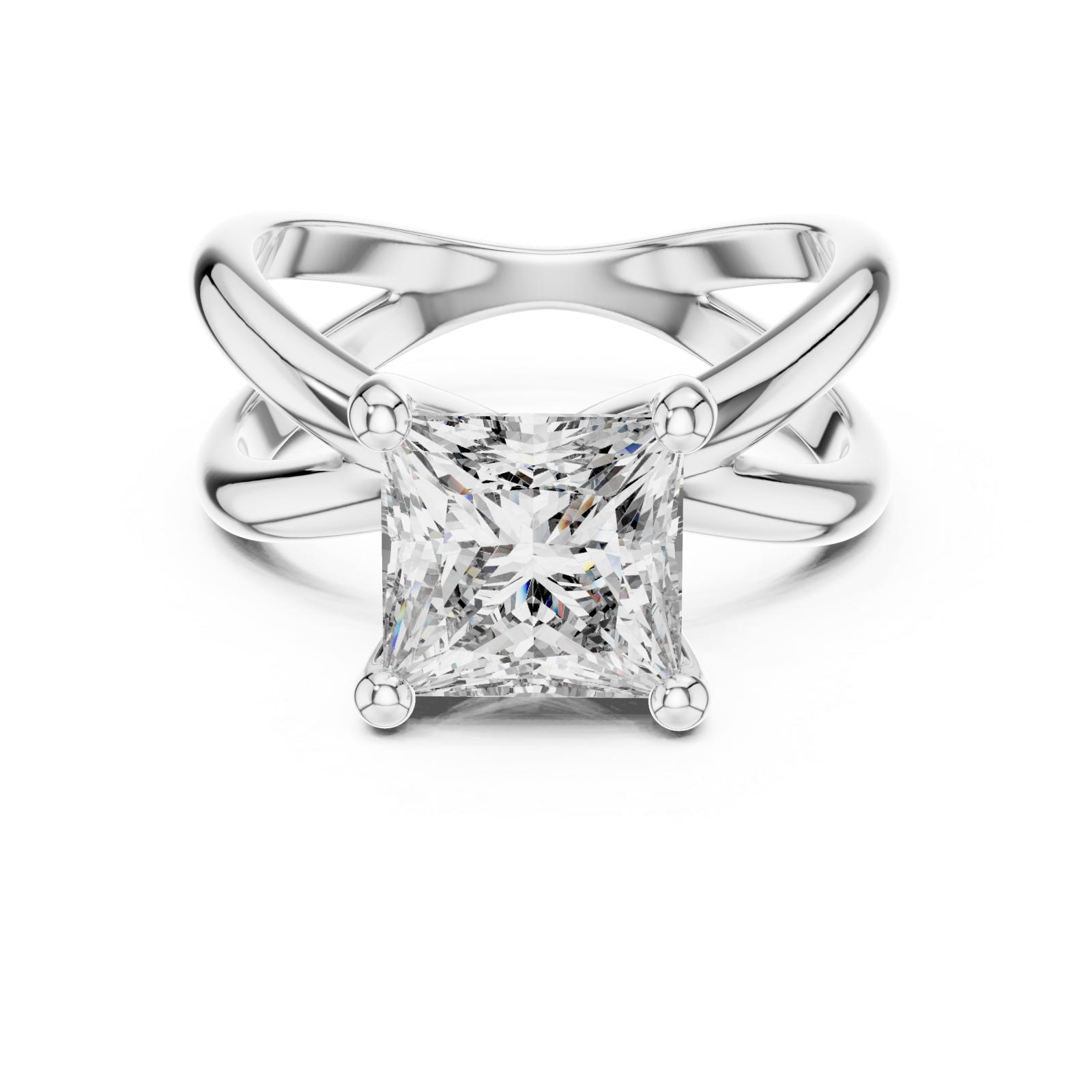  White Gold Twilight Silk Dual Shank Solitaire Ring Front View