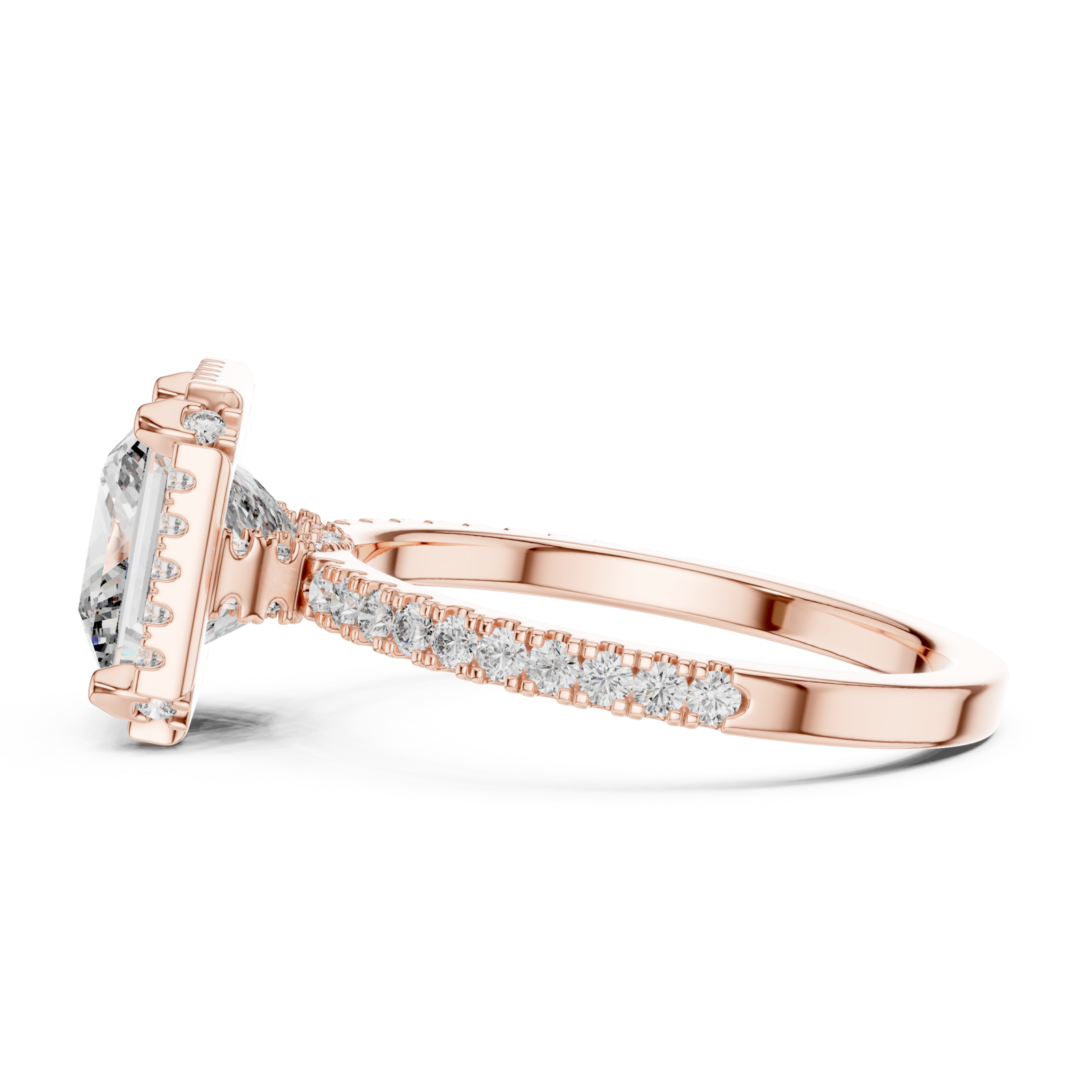  Rose Gold Cascade Crown PavÃ© Band Ring Side View