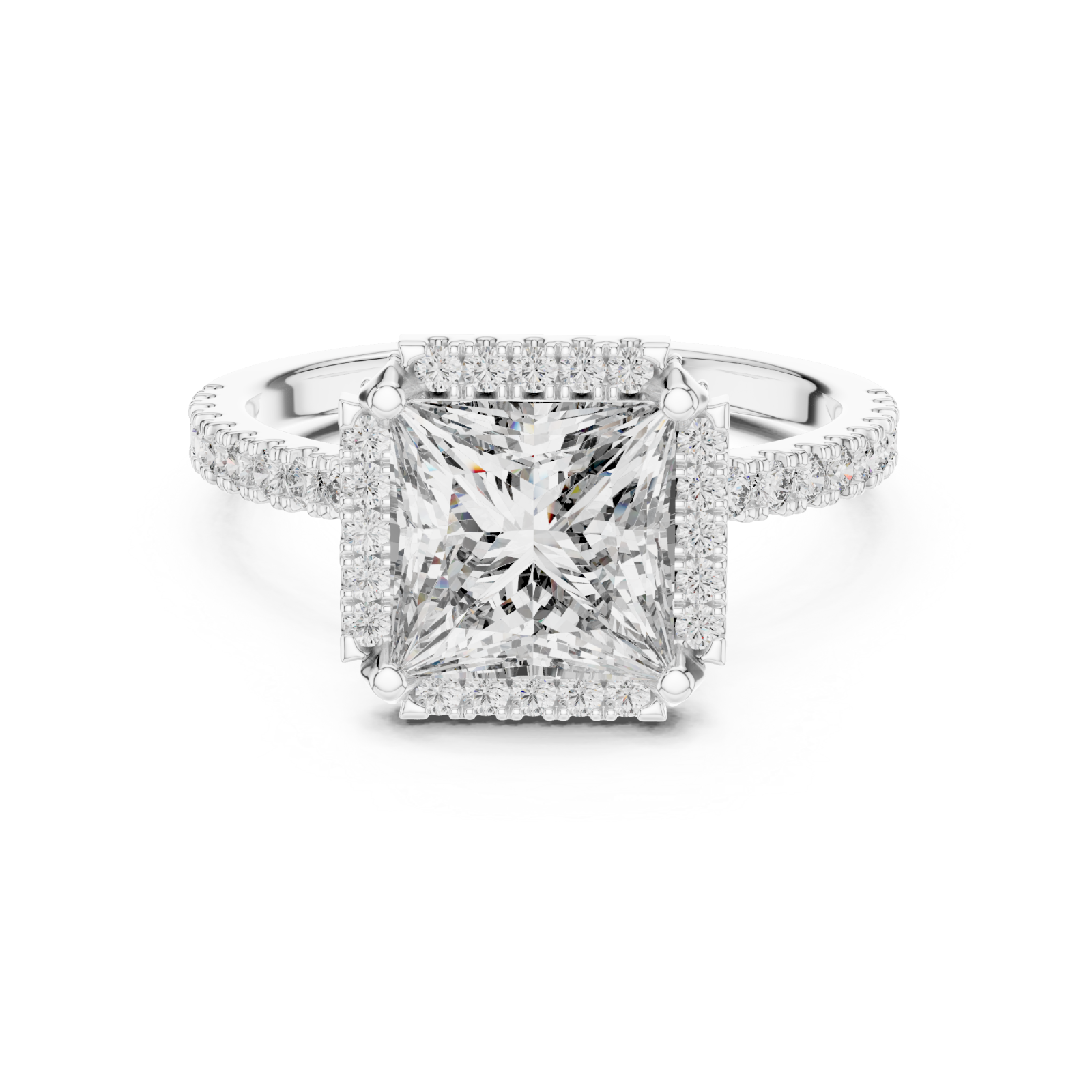  White Gold Cascade Crown PavÃ© Band Ring Front View