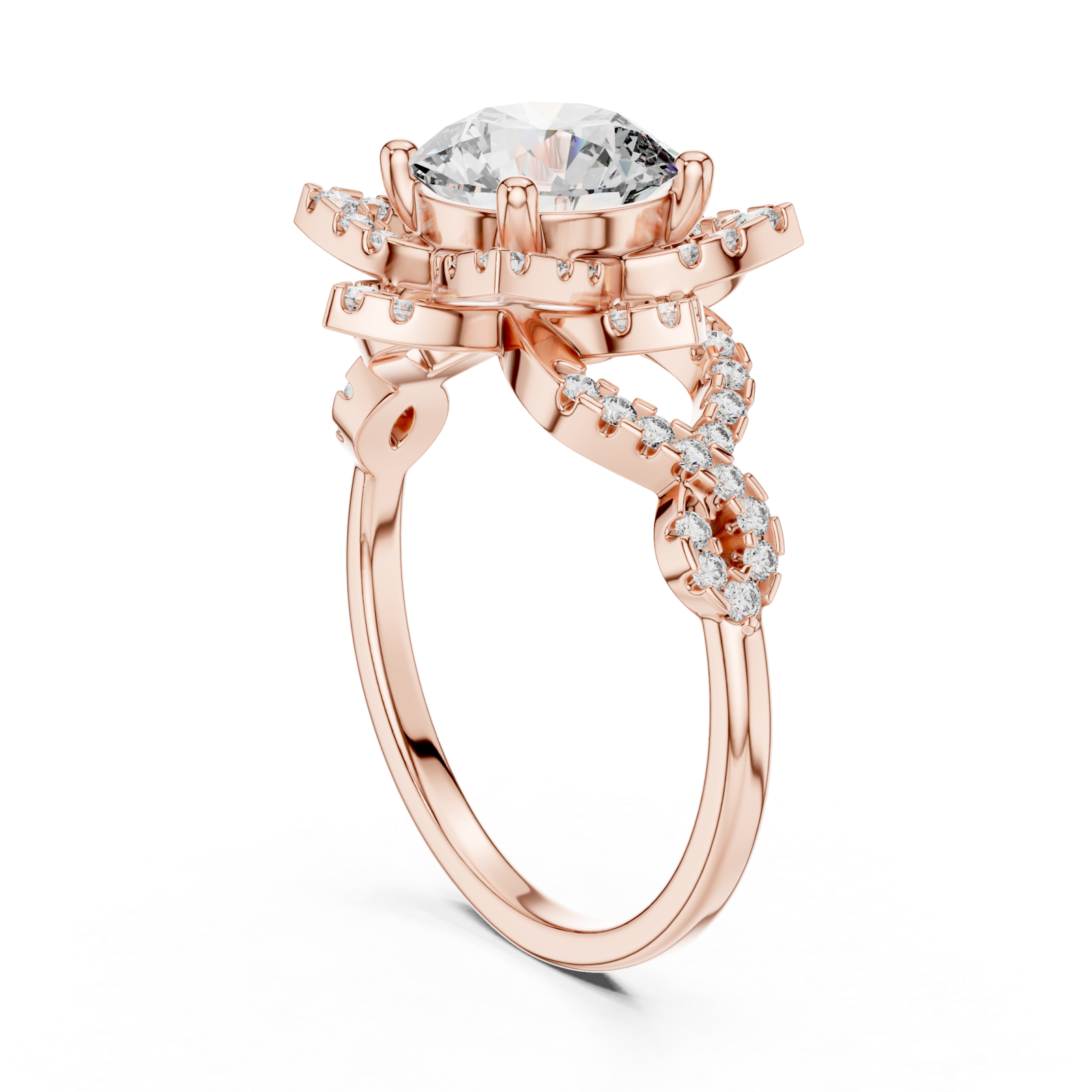  Rose Gold Radiant Infinity Spiral Halo Band Left View