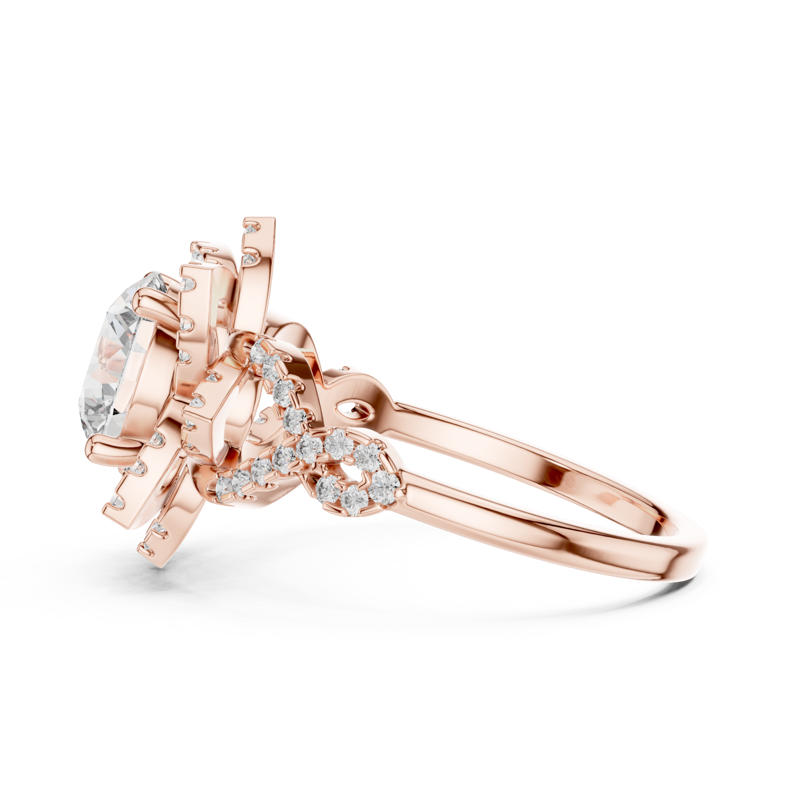  Rose Gold Radiant Infinity Spiral Halo Band Side View