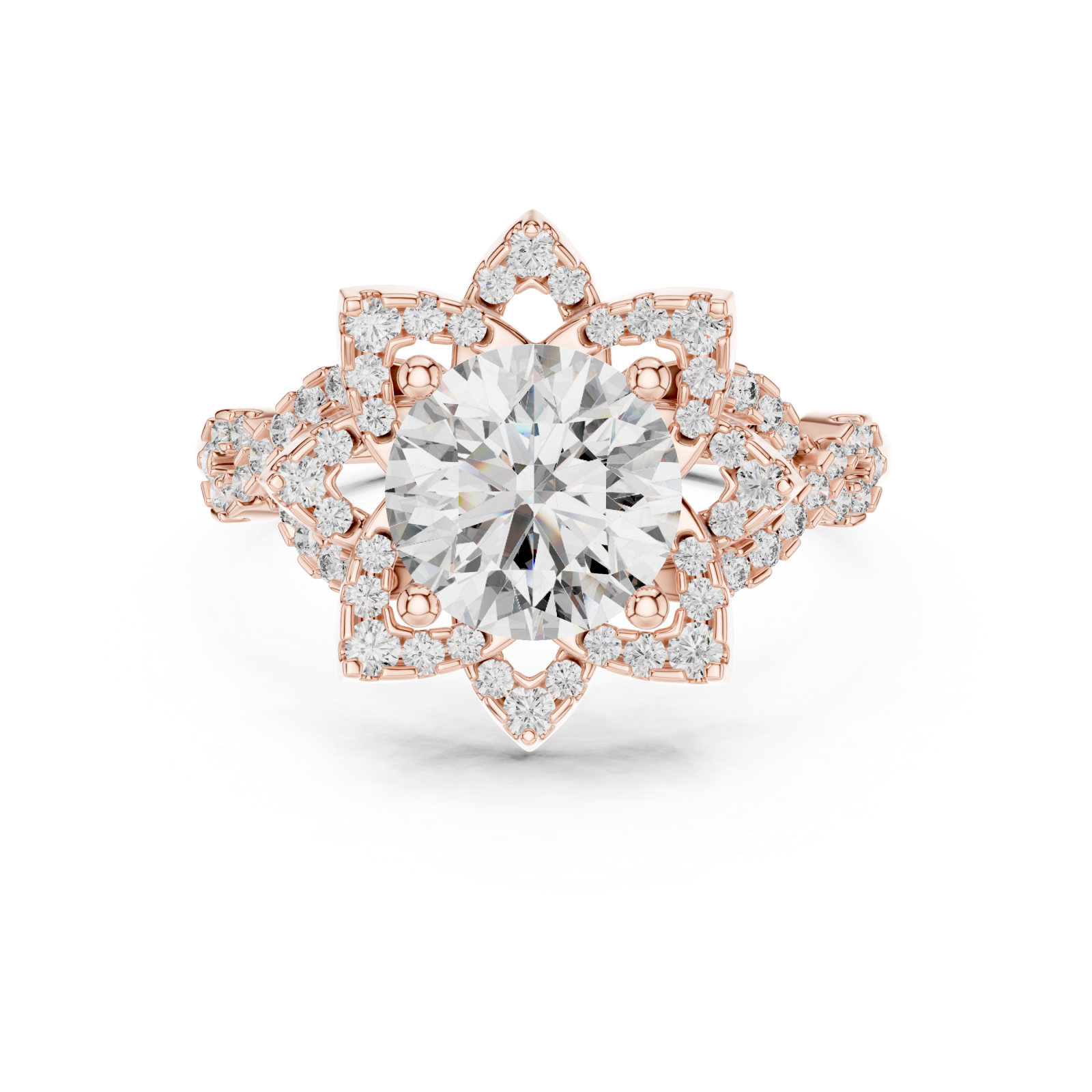  Rose Gold Radiant Infinity Spiral Halo Band Front View