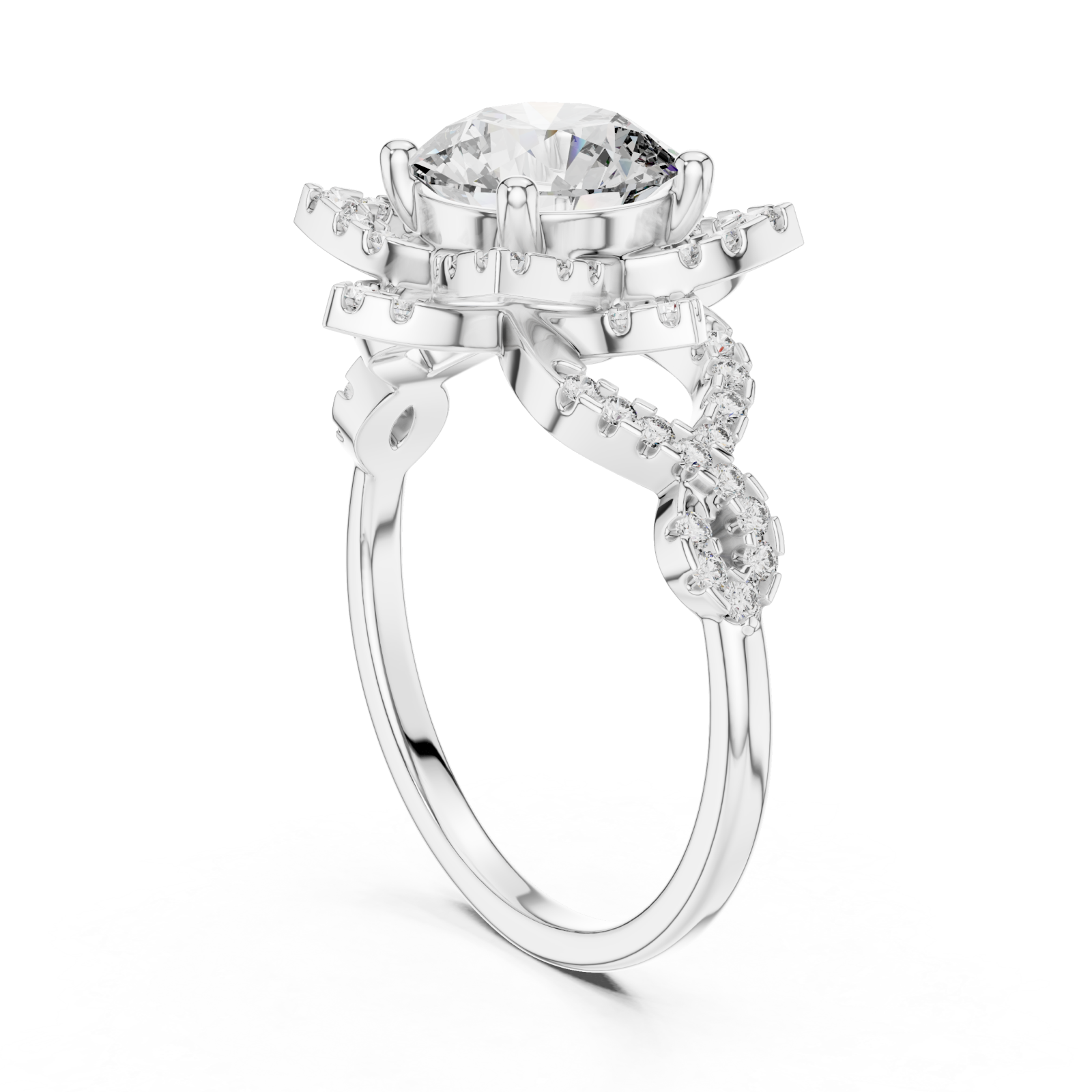  White Gold Radiant Infinity Spiral Halo Band Left View