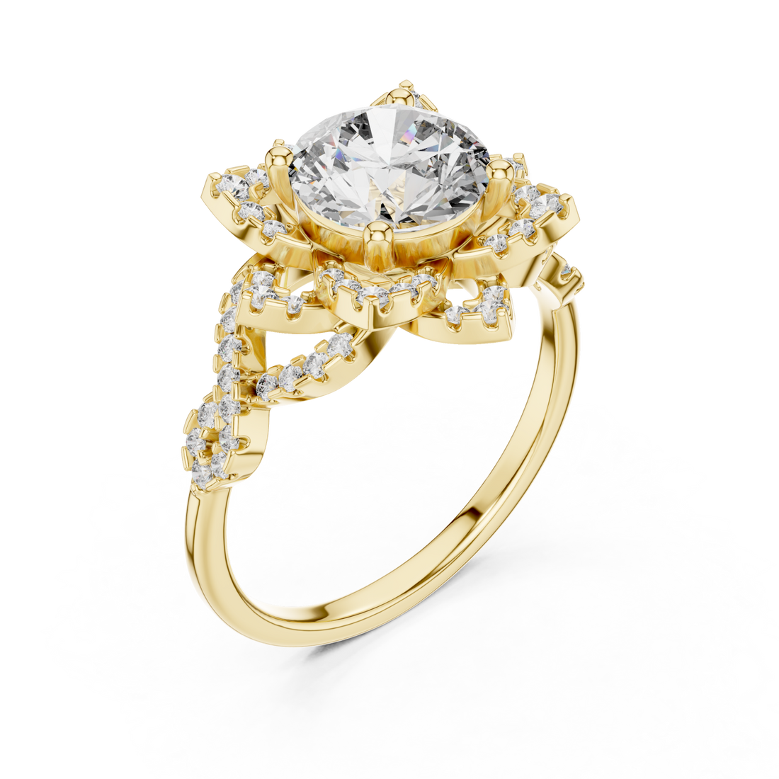 Gold Radiant Infinity Spiral Halo Band Right View
