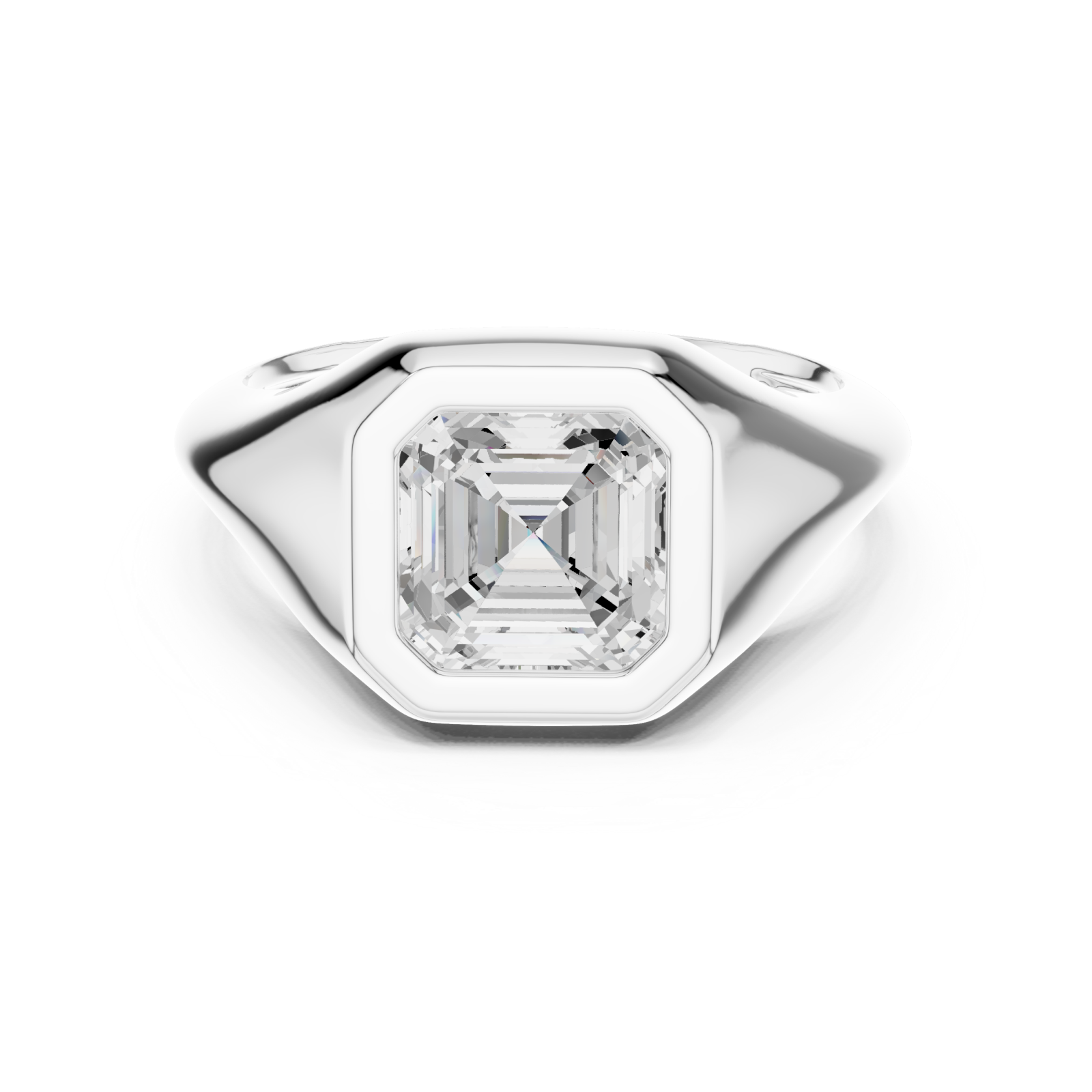  White Gold Hexa Crest Statement Ring Front View