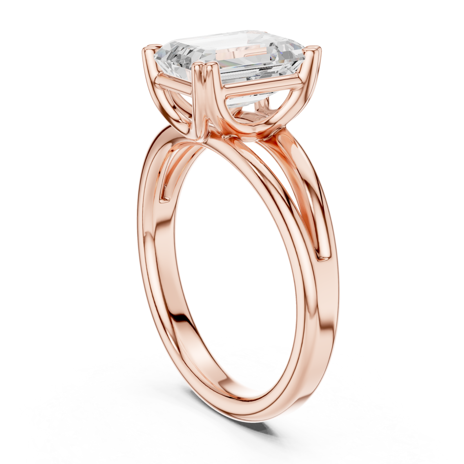  Rose Gold Radiant Emerald Cut Promise Ring Left View