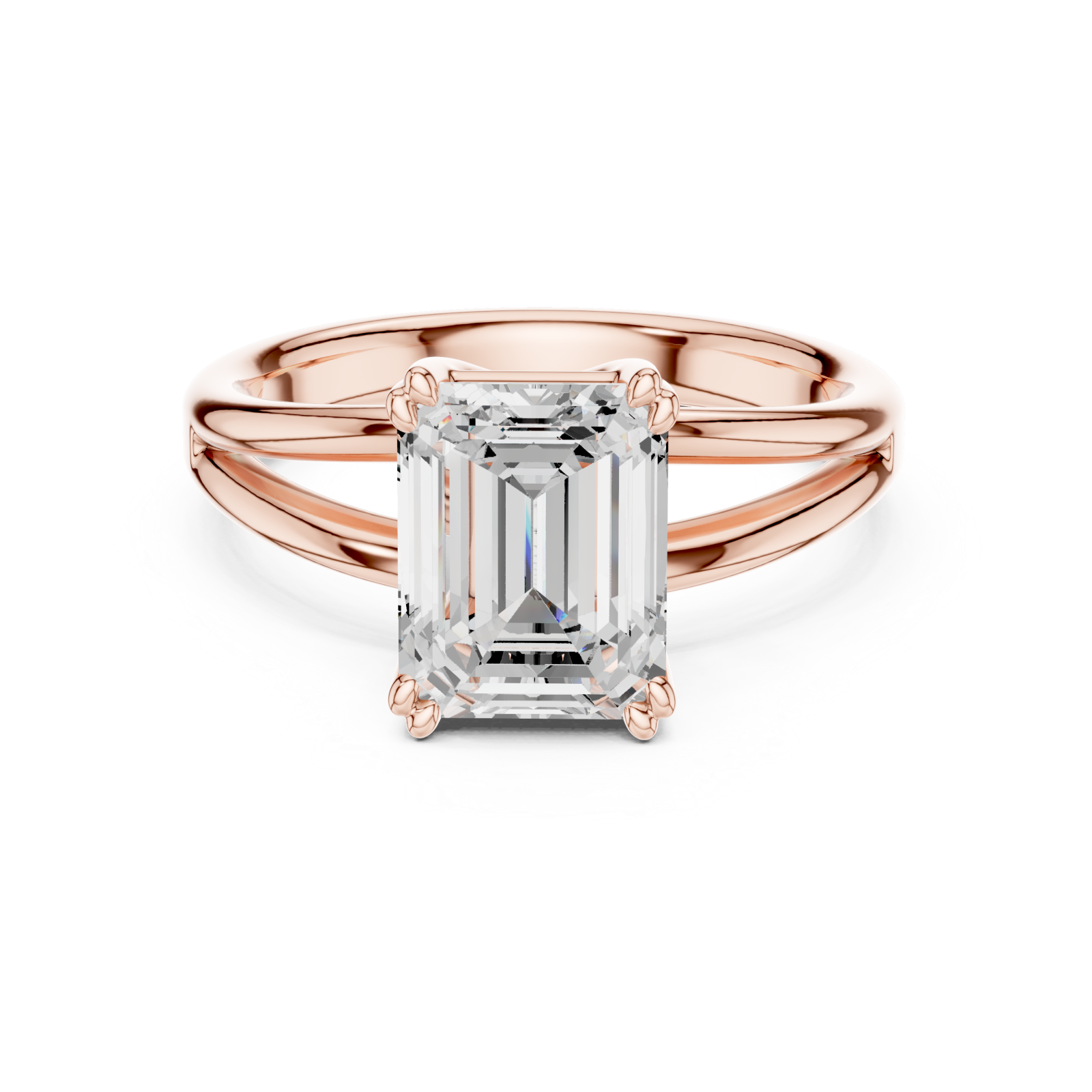  Rose Gold Radiant Emerald Cut Promise Ring Front View