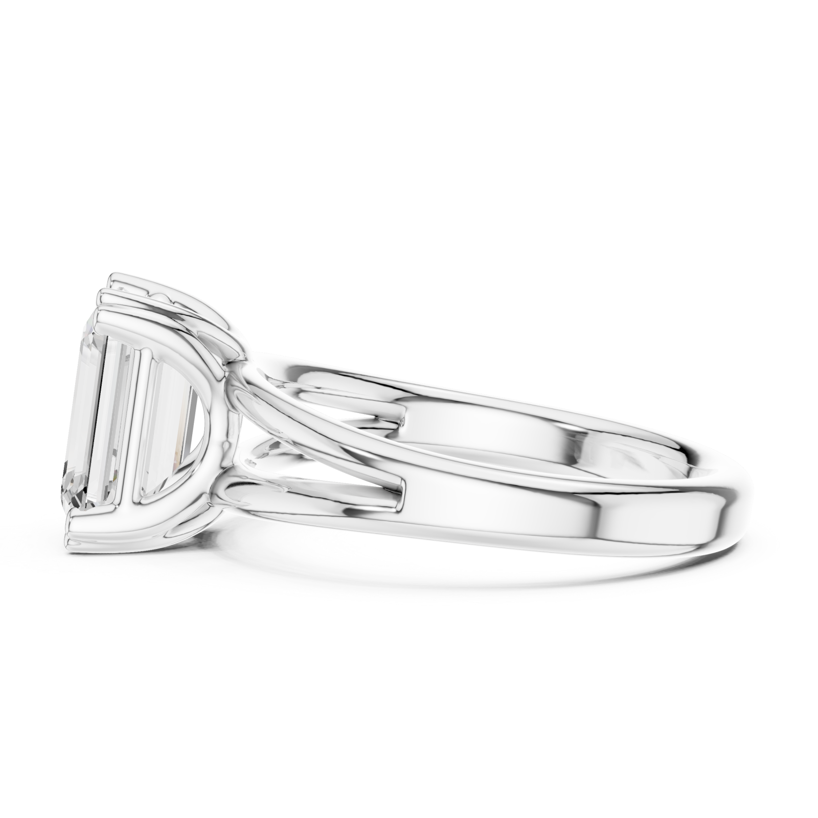  White Gold Radiant Emerald Cut Promise Ring Side View