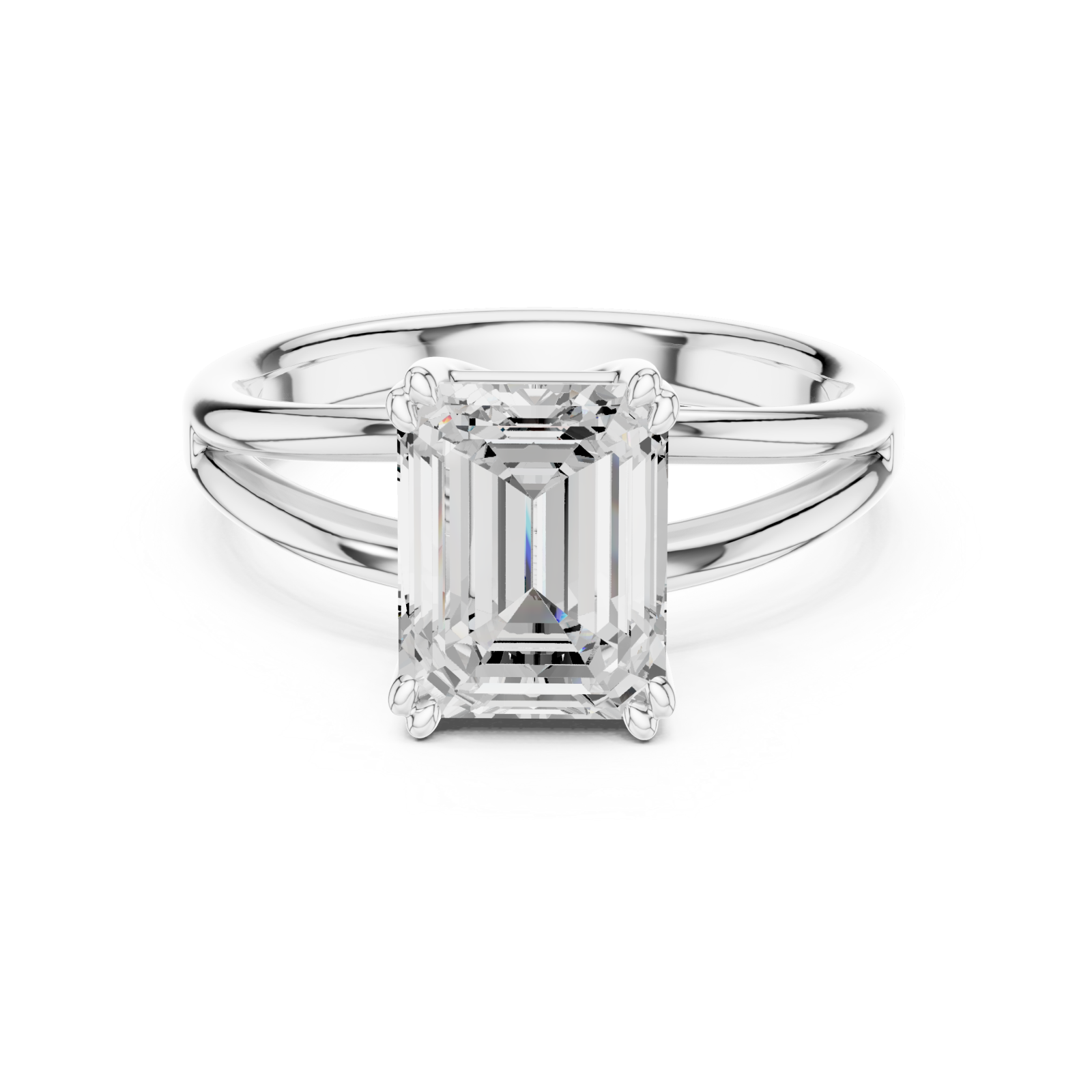  White Gold Radiant Emerald Cut Promise Ring Front View