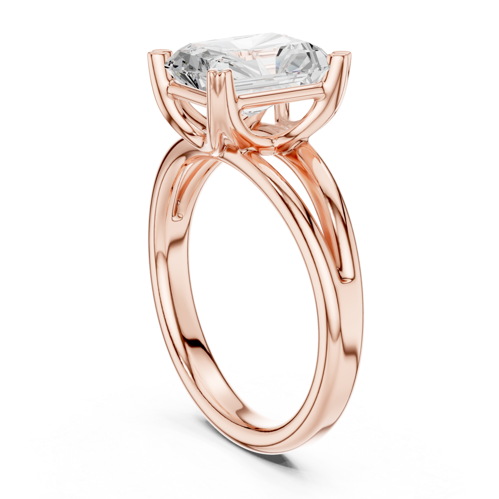  Rose Gold Radiant Crown Solitaire Ring Left View