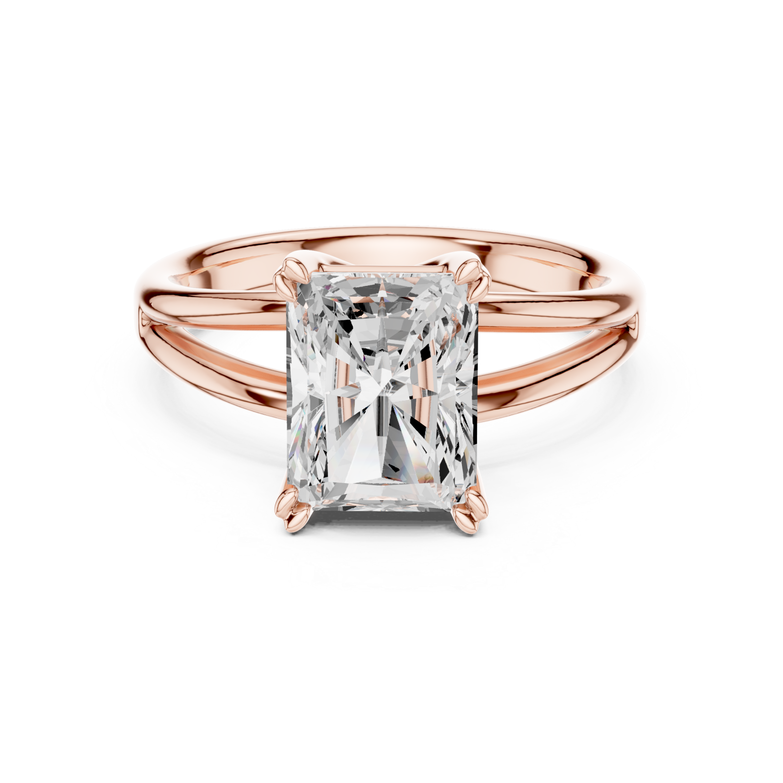  Rose Gold Radiant Crown Solitaire Ring Front View