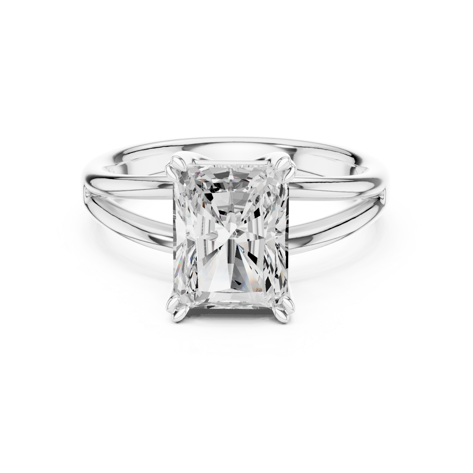  White Gold Radiant Crown Solitaire Ring Front View