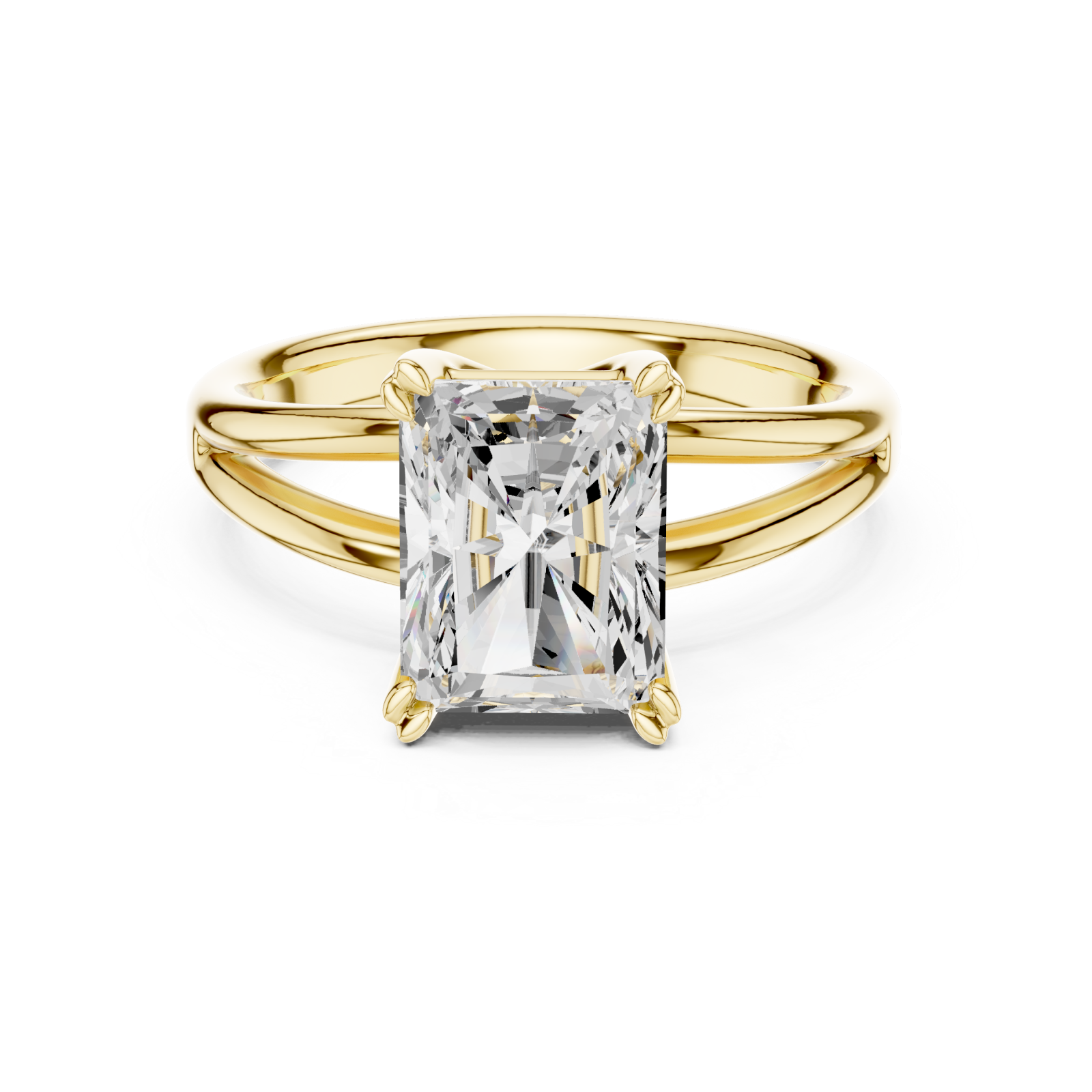  Gold Radiant Crown Solitaire Ring Front View