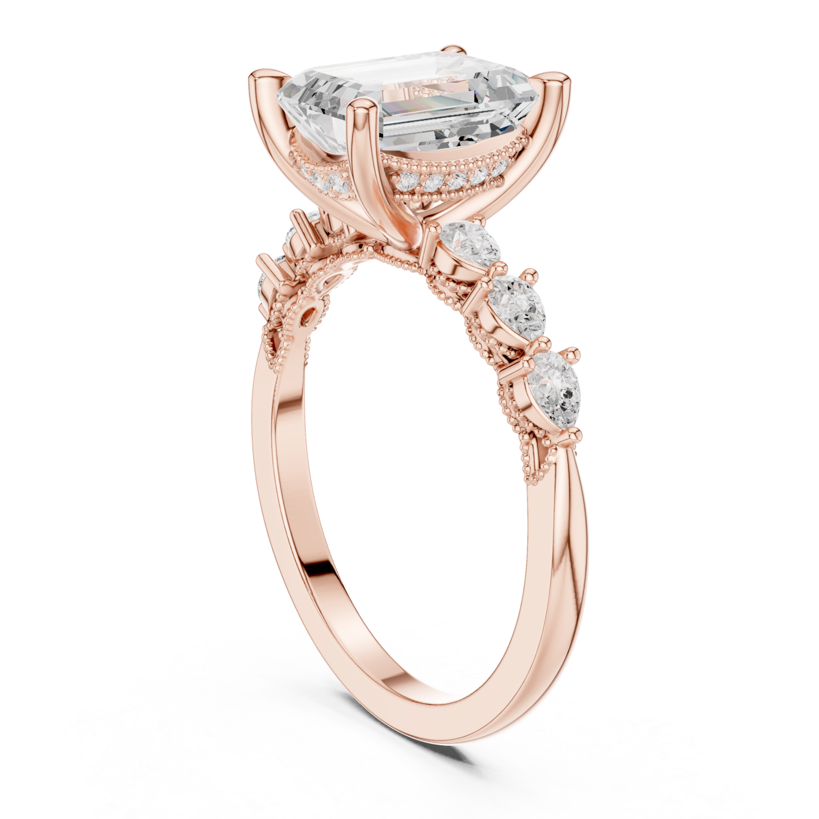  Rose Gold Grandeur Classic Step Ring Left View