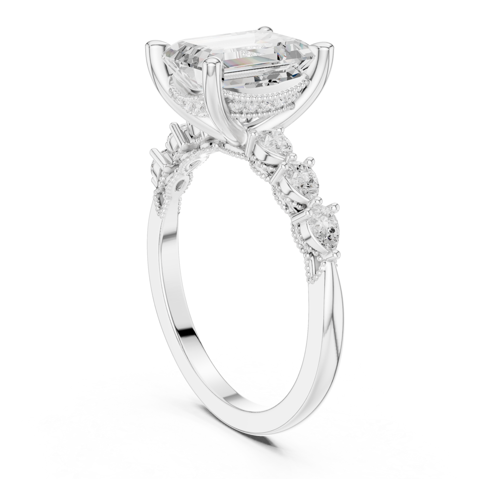  White Gold Grandeur Classic Step Ring Left View