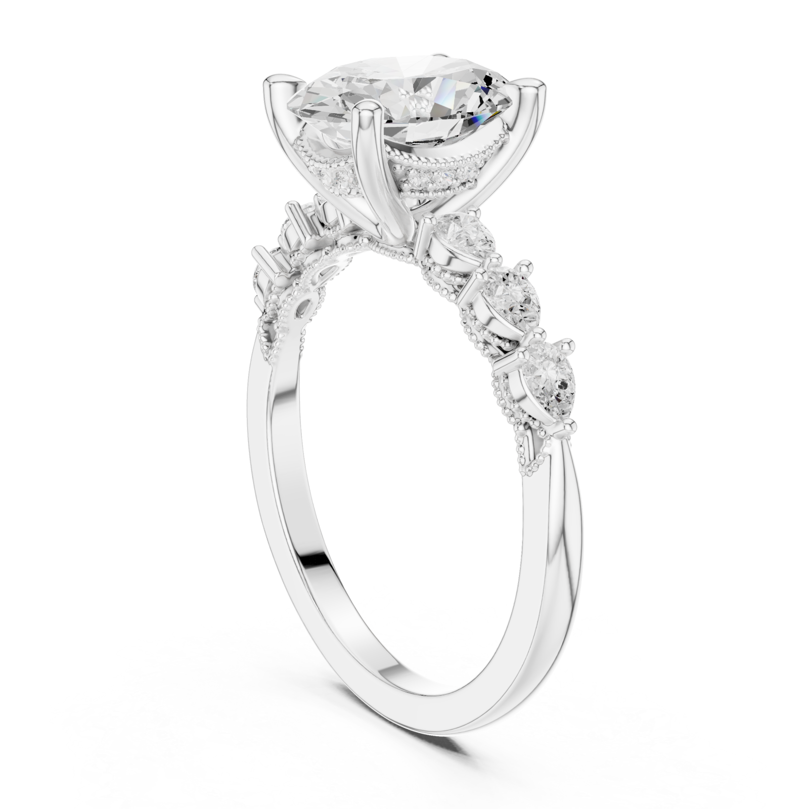  White Gold Graceful Quartet Elegance Ring Left View