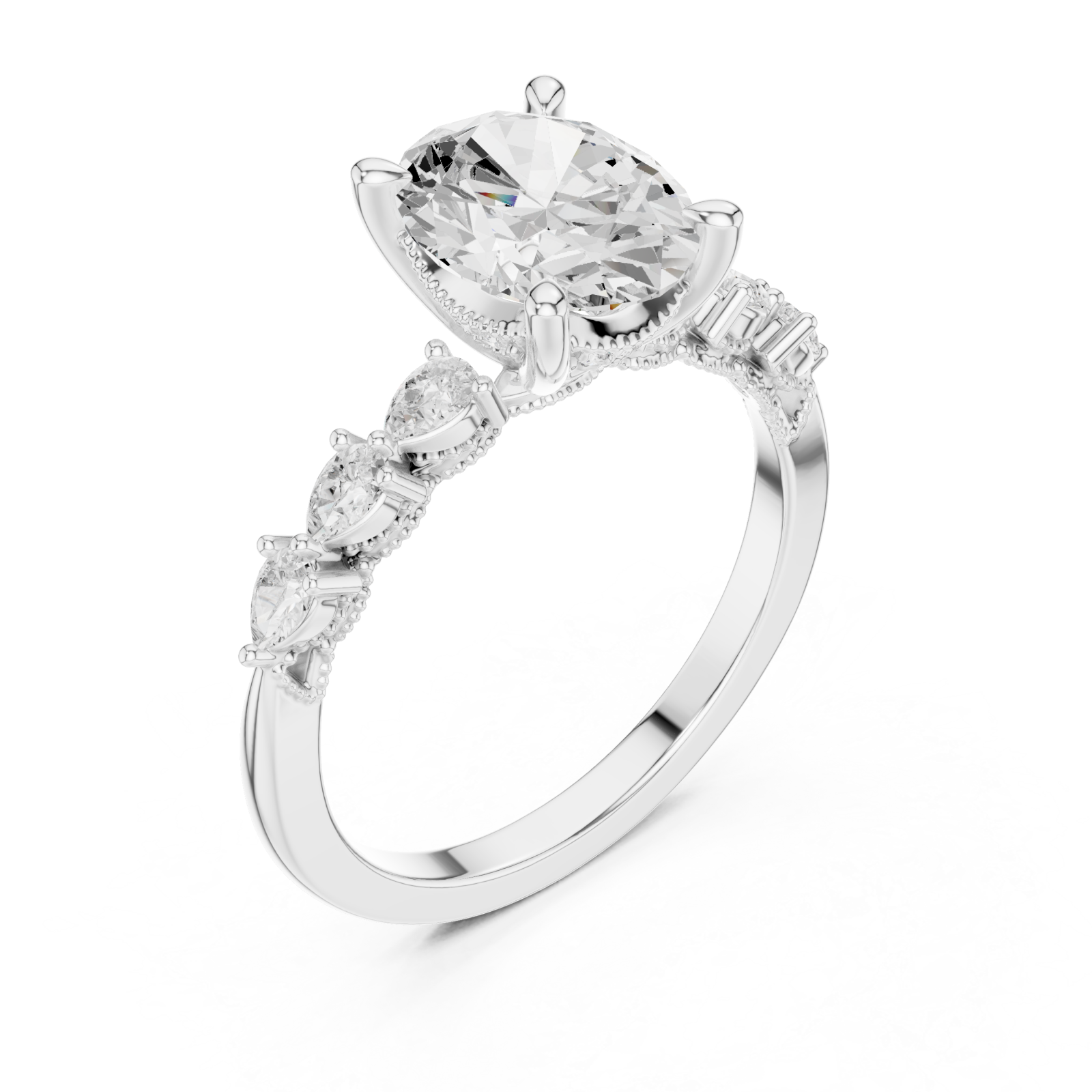  White Gold Graceful Quartet Elegance Ring Right View