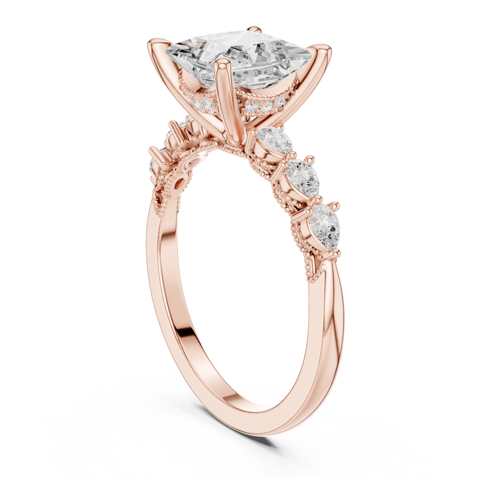  Rose Gold Radiance Crest Trio Band Ring Left View