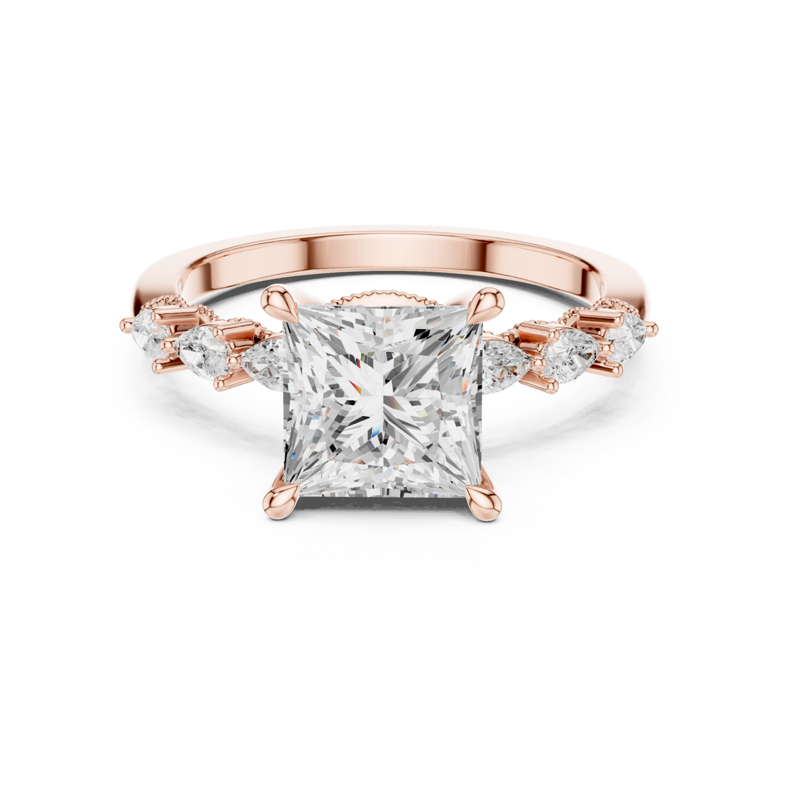  Rose Gold Radiance Crest Trio Band Ring Right View