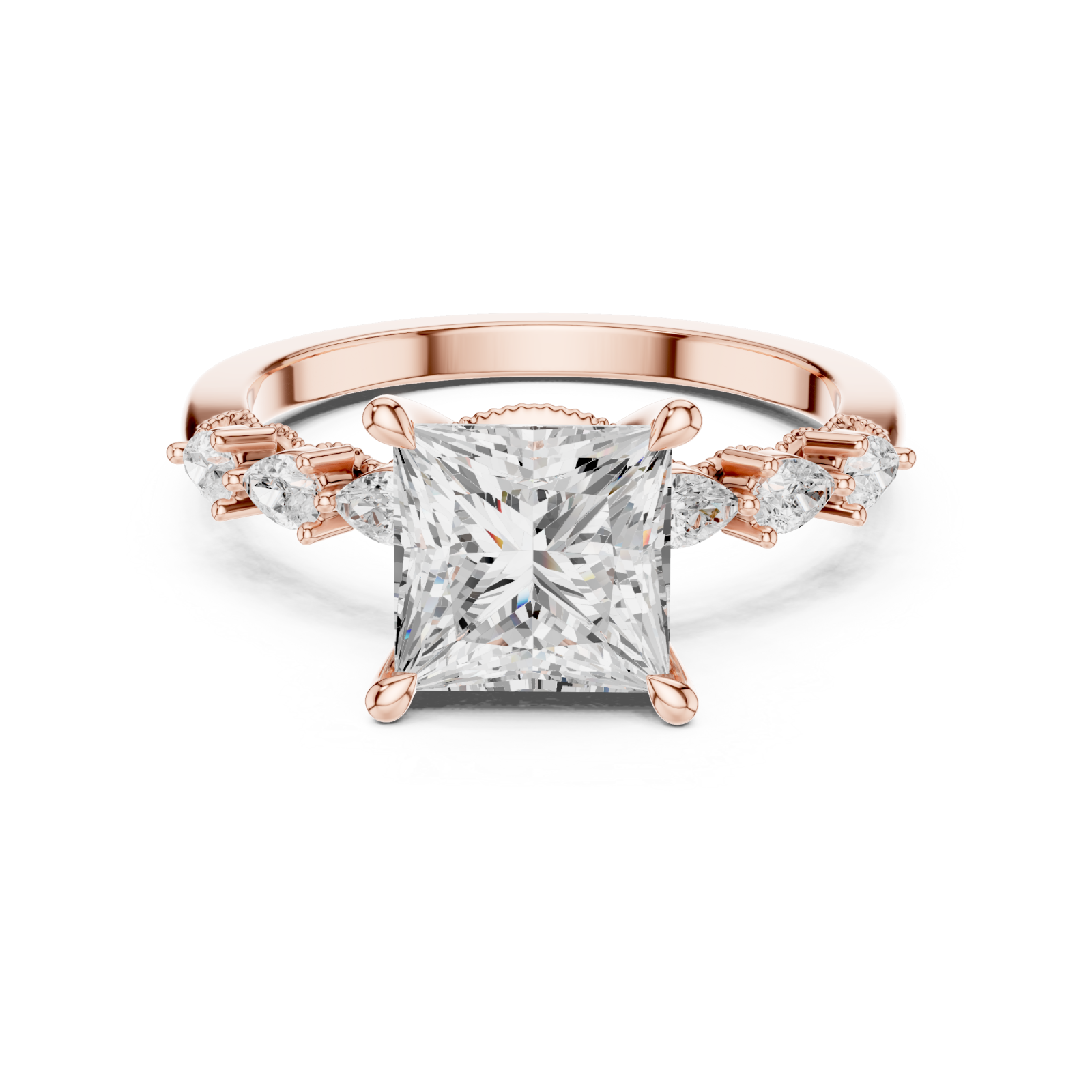  Rose Gold Radiance Crest Trio Band Ring Front View