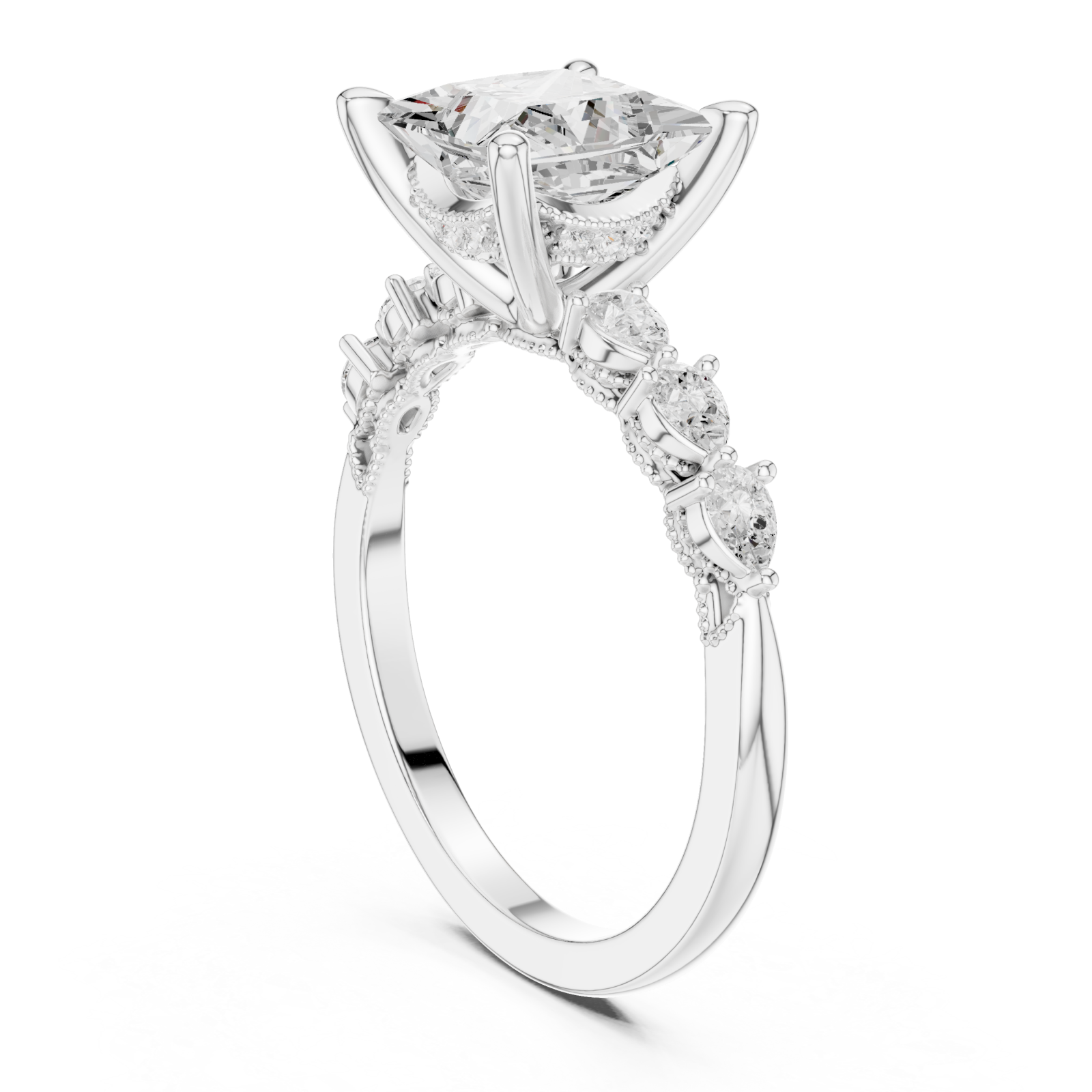  White Gold Radiance Crest Trio Band Ring Left View