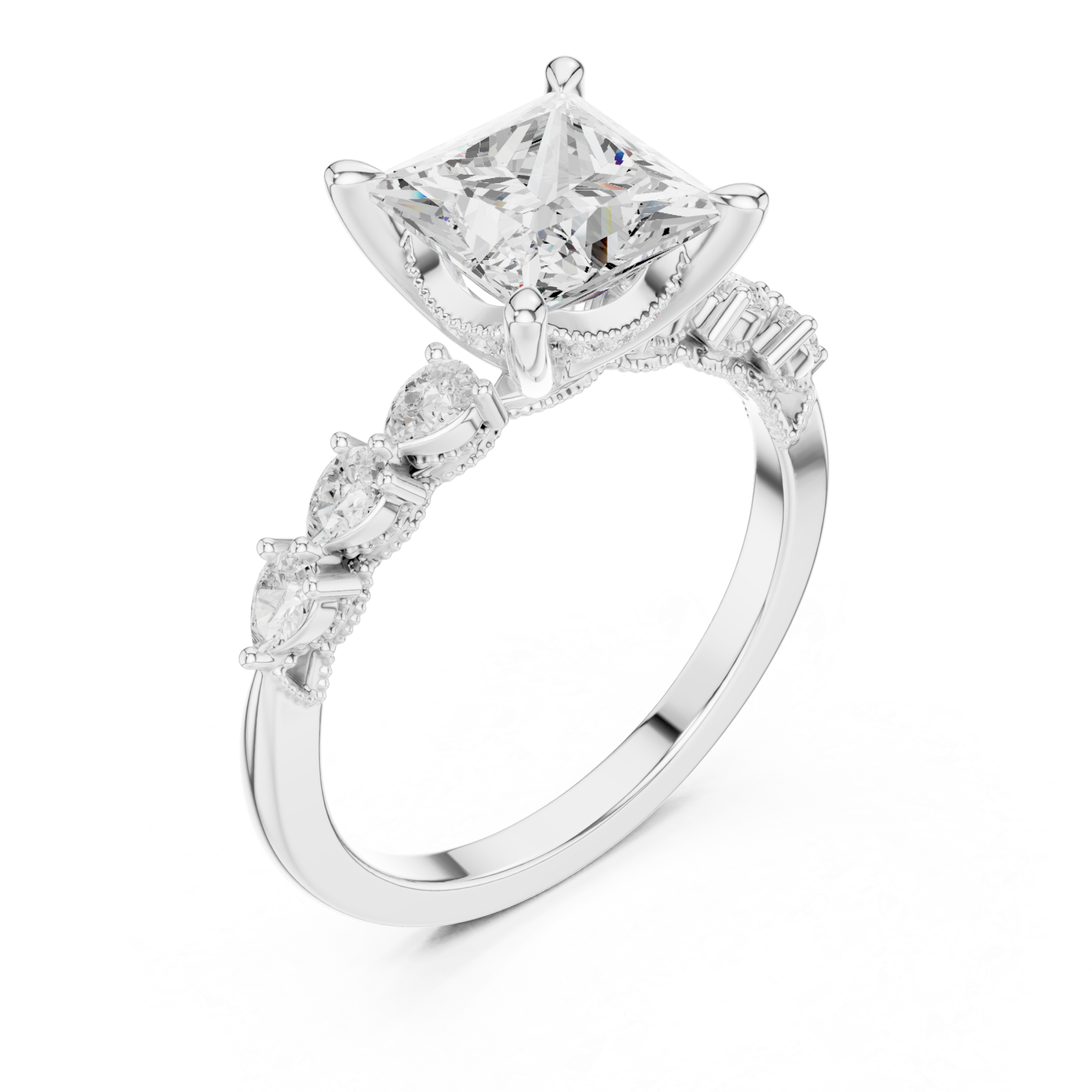  White Gold Radiance Crest Trio Band Ring Right View