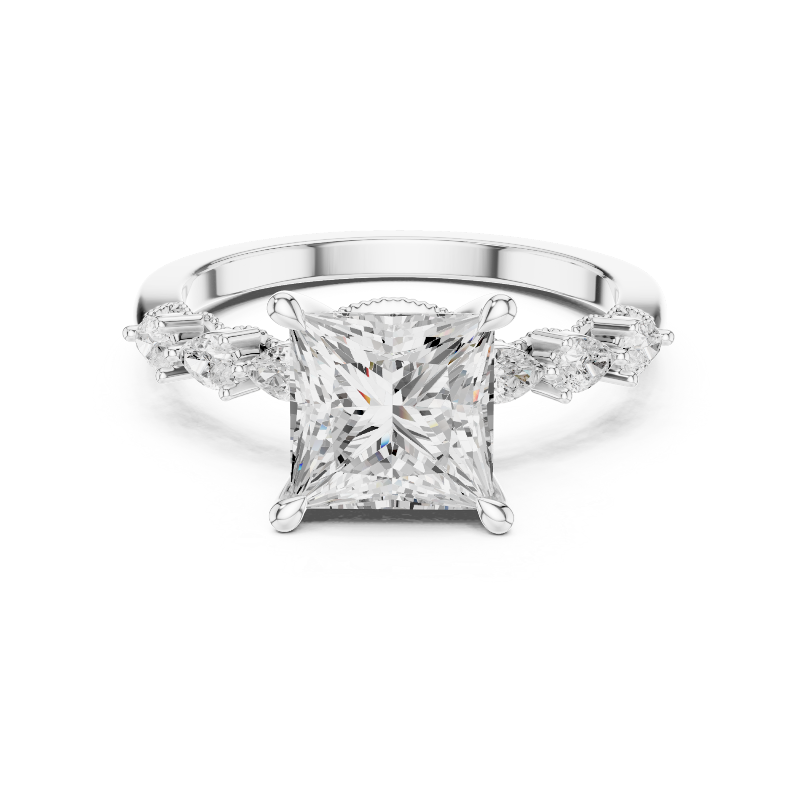  White Gold Radiance Crest Trio Band Ring Front View