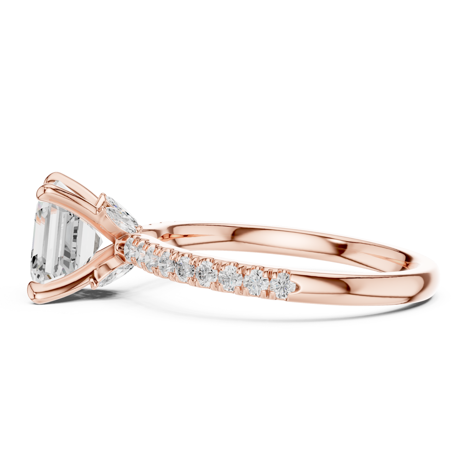  Rose Gold Graceful Allure Radiant Ring Side View