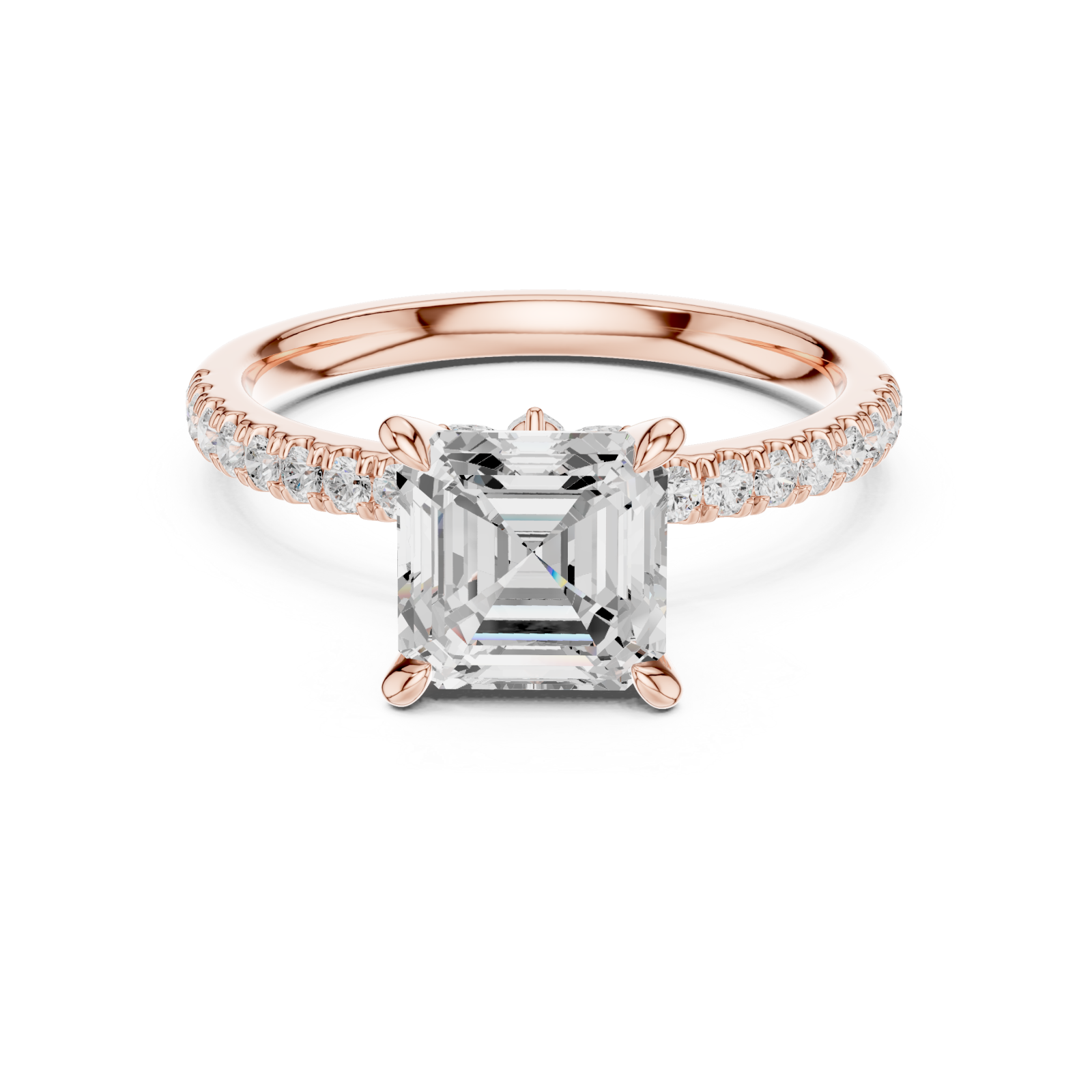 Rose Gold Graceful Allure Radiant Ring Front View