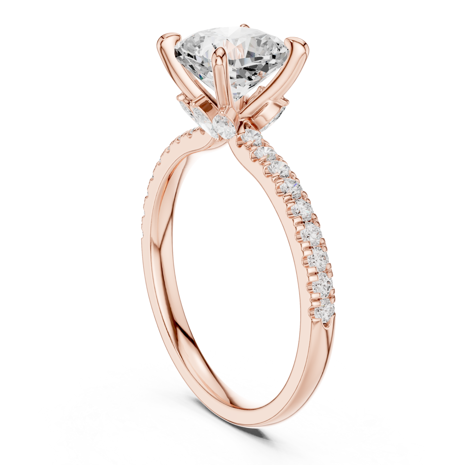  Rose Gold Petal Embrace Pavé Band Ring Left View