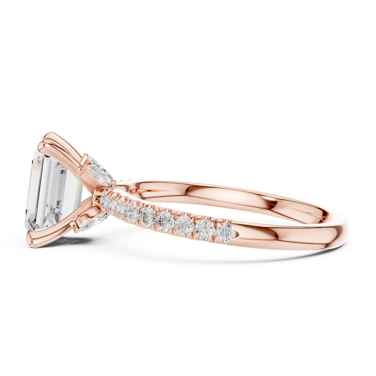  Rose Gold Radiance Line Pave Set Engagement Ring Side View